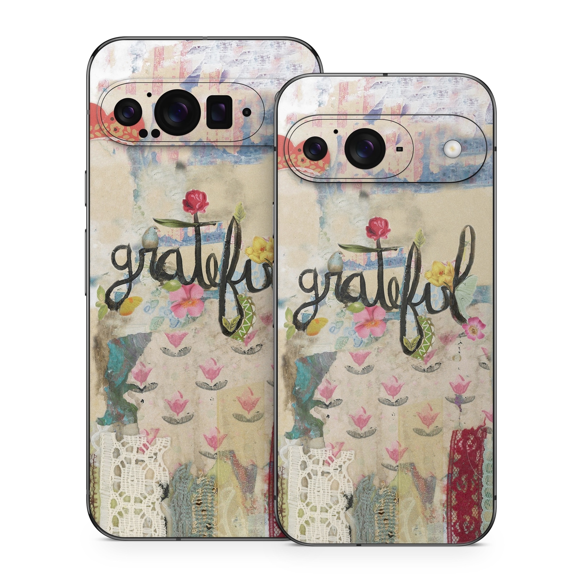 Google Pixel 9 Series Skin design of Pink, Art, Modern art, Font, Textile, Illustration, Plant, Pattern, Flower, Still life, with red, blue, black, green, pink, yellow, brown colors