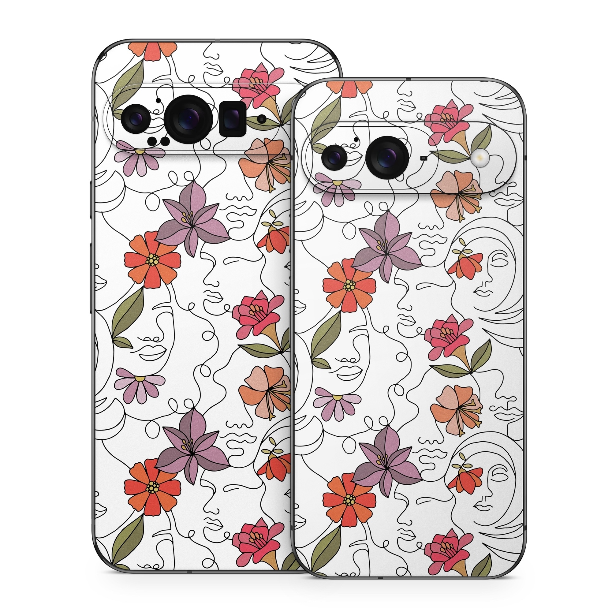 Google Pixel 9 Series Skin design of Flower, Plant, White, Product, Petal, Branch, Rectangle, Botany, Textile, Creative arts, with white, red, purple, green, orange colors
