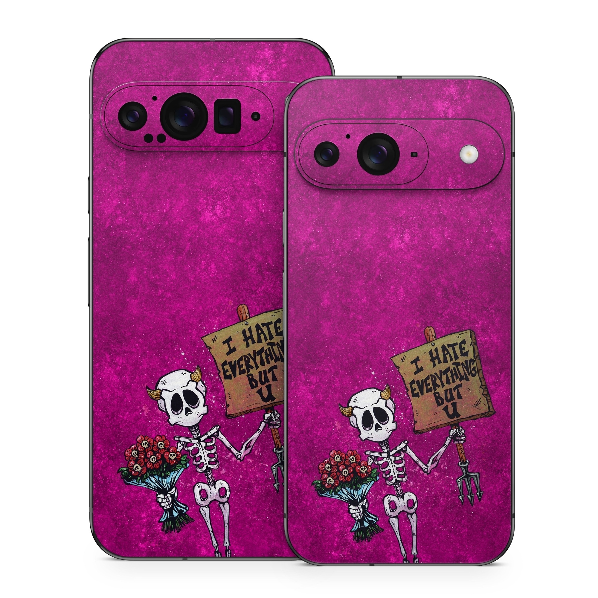 Google Pixel 9 Series Skin design of Purple, Pink, Violet, Magenta, Font, Tints and shades, Art, Electric blue, Skull, Rectangle, with white, gray, pink, red, green, brown, black colors