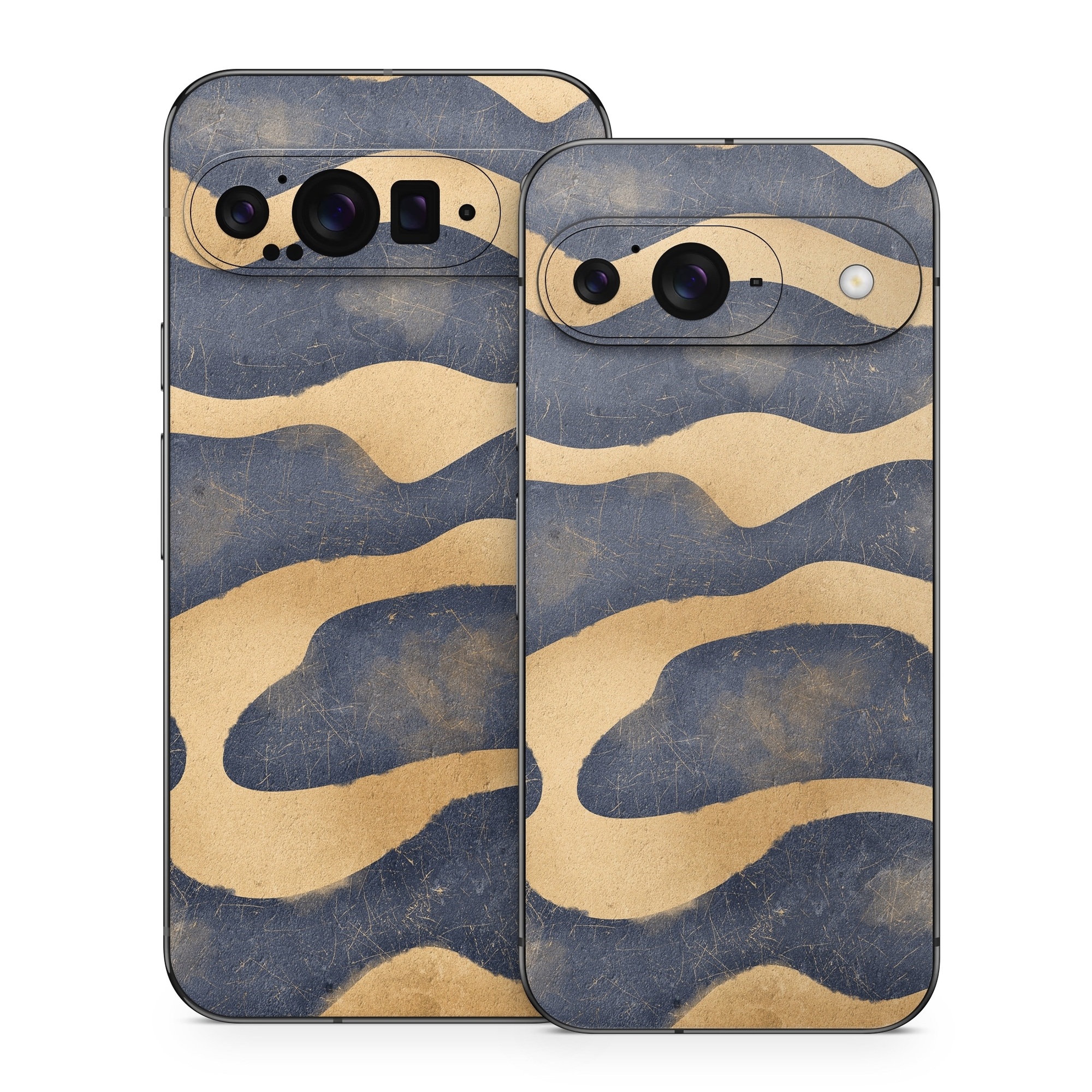 Google Pixel 9 Series Skin design of Art, Painting, Pattern, Font, Landscape, Dune, Illustration, Aeolian landform, Sand, Visual arts, with blue, brown colors