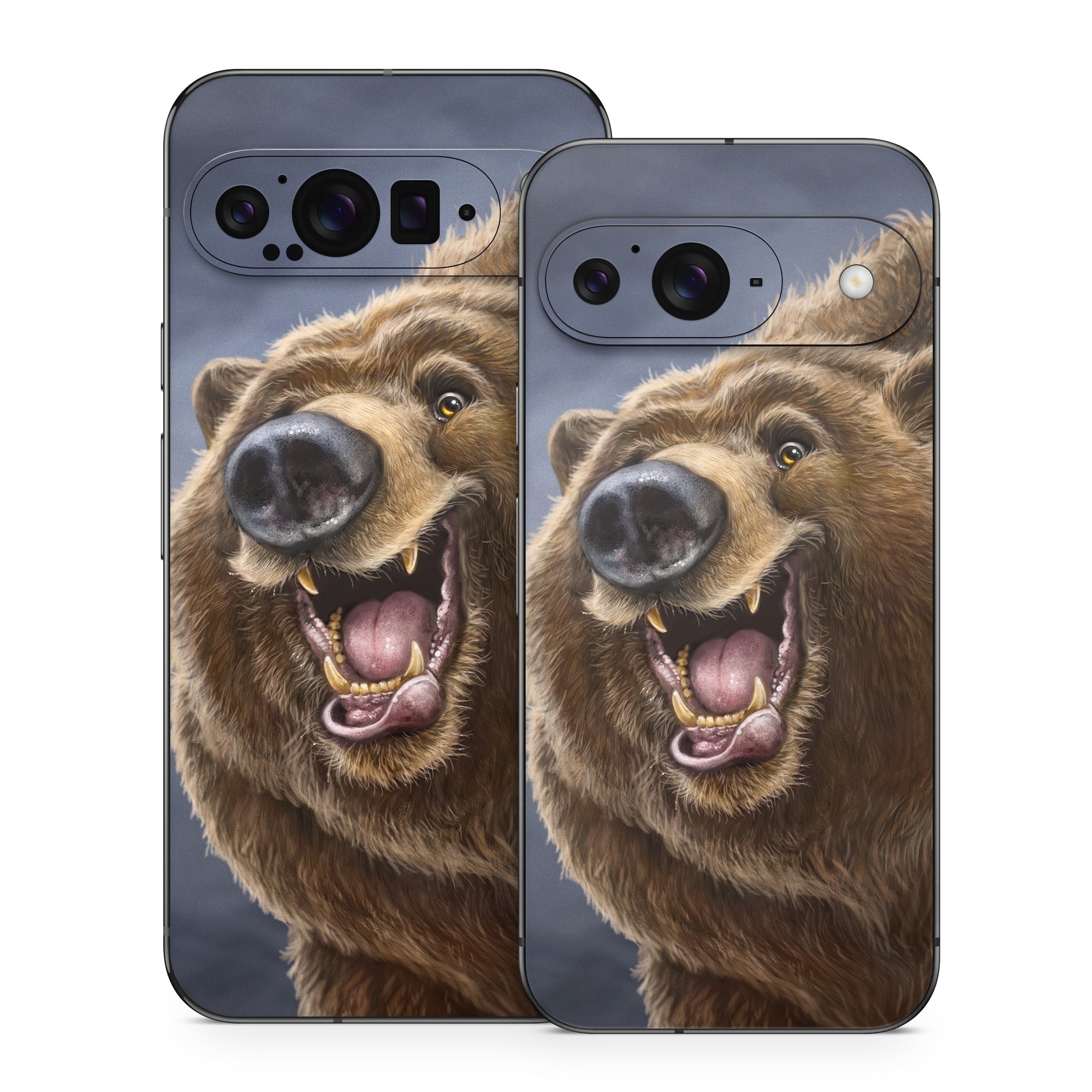 Google Pixel 9 Series Skin design of Brown bear, Kodiak bear, Carnivore, Grizzly bear, Terrestrial animal, Snout, Bear, Whiskers, Fur, Fang, with brown, black, white, pink, gray colors