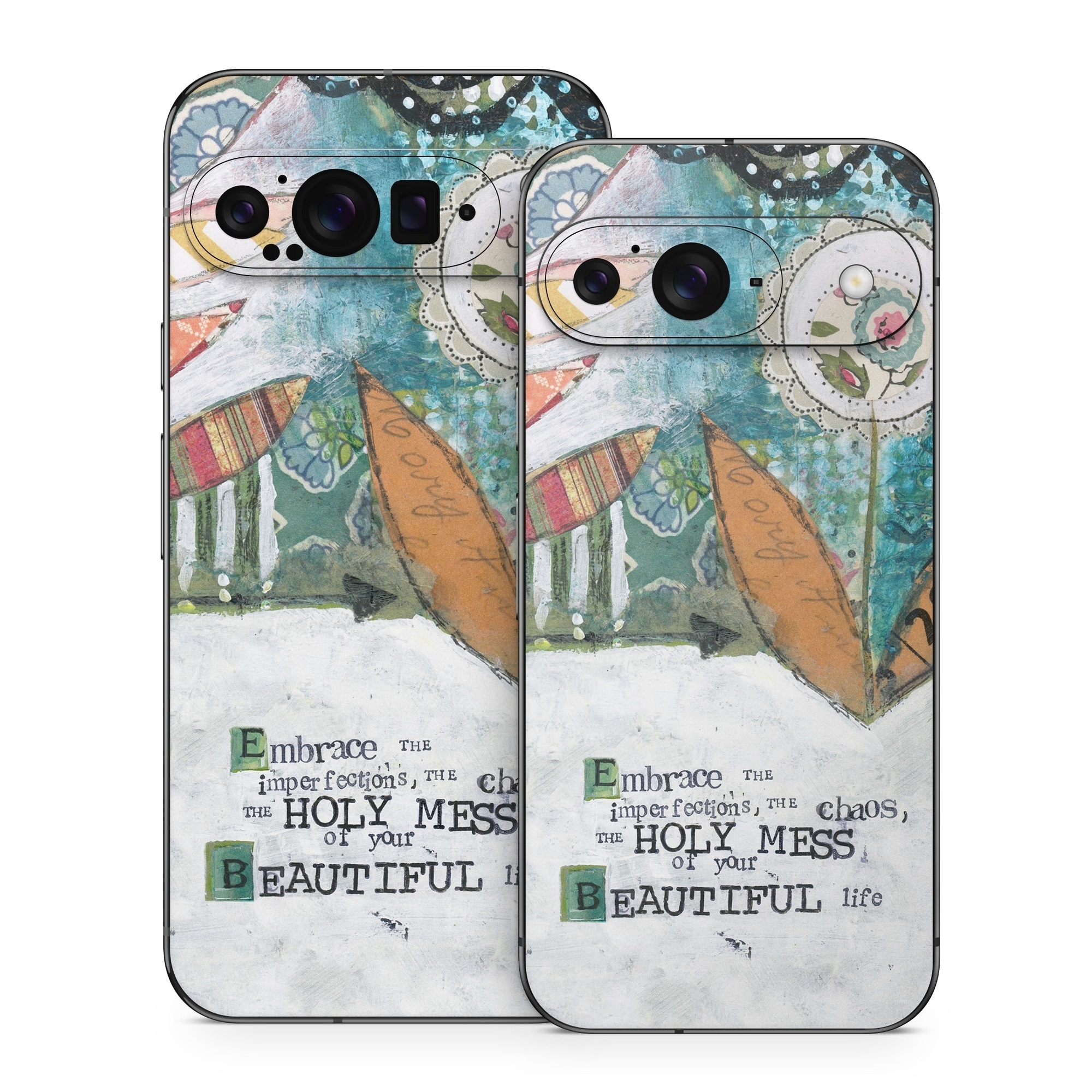 Google Pixel 9 Series Skin design of Leaf, Font, Plant, Illustration, Art, with blue, white, green, red, orange, yellow colors