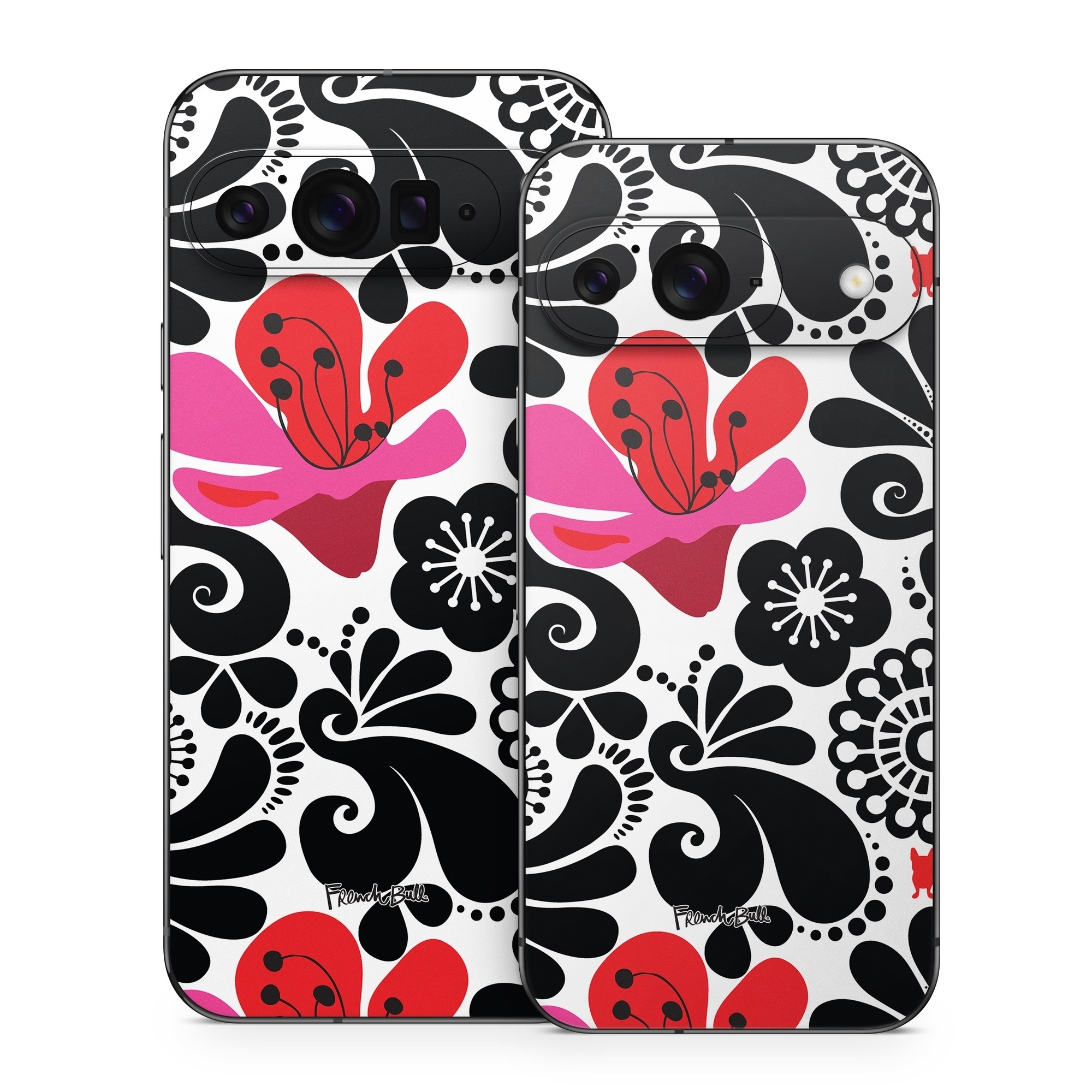 Google Pixel 9 Series Skin design of White, Product, Green, Botany, Petal, Textile, Pink, Creative arts, Line, Magenta, with black, white, pink, red colors