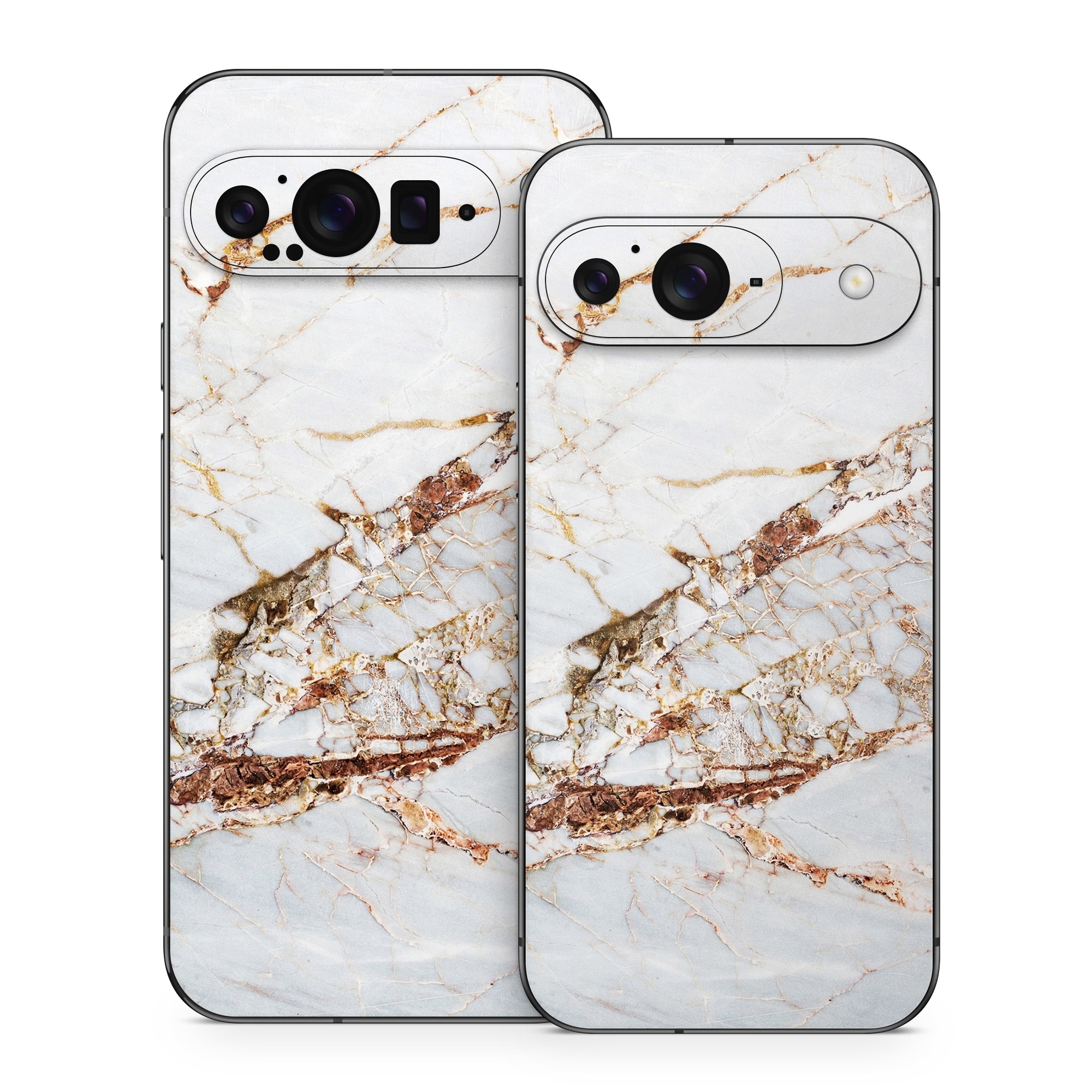 Google Pixel 9 Series Skin design of White, Branch, Twig, Beige, Marble, Plant, Tile, with white, gray, yellow colors