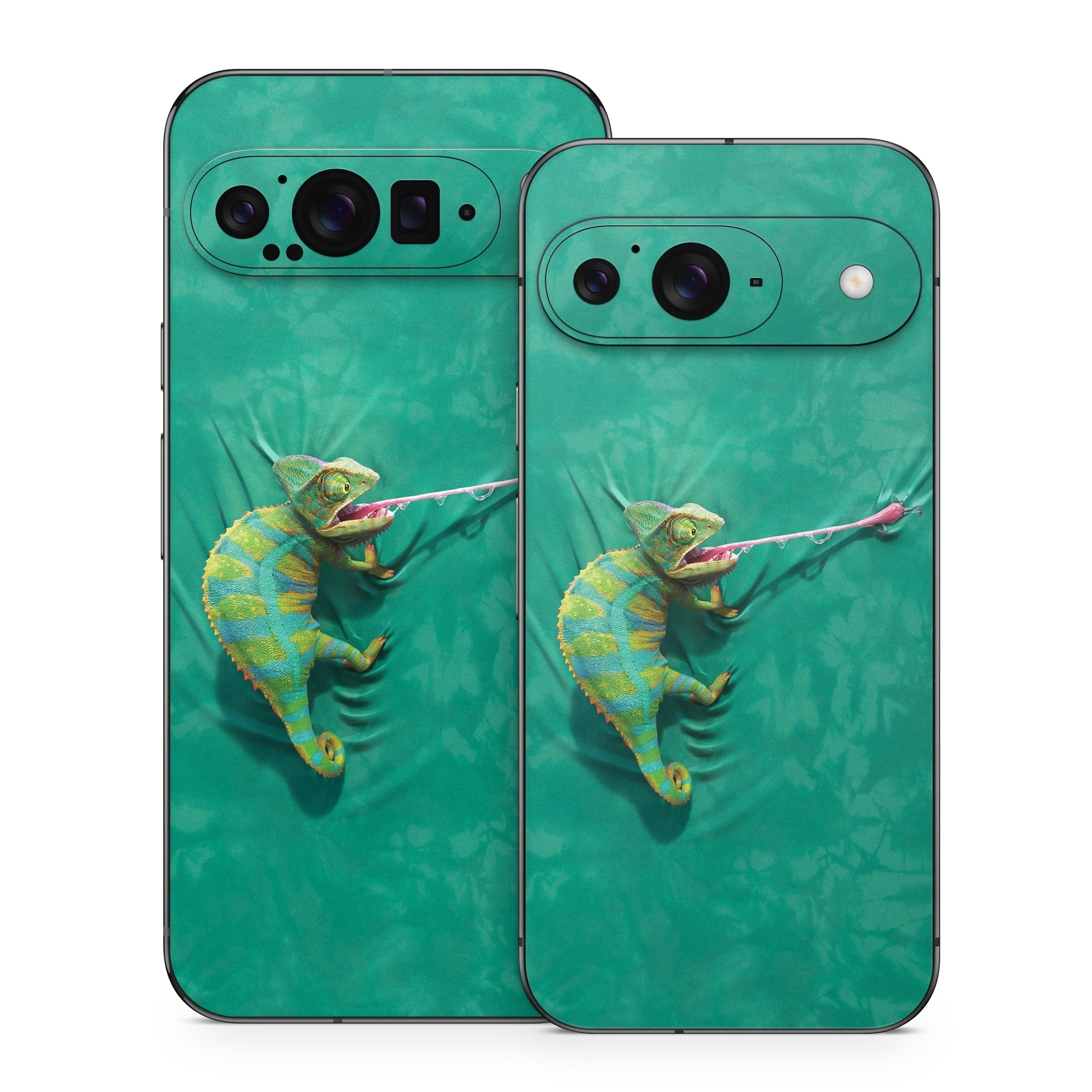 Google Pixel 9 Series Skin design of Green, Fish, Tail, Chameleon, with blue, black, green, gray colors