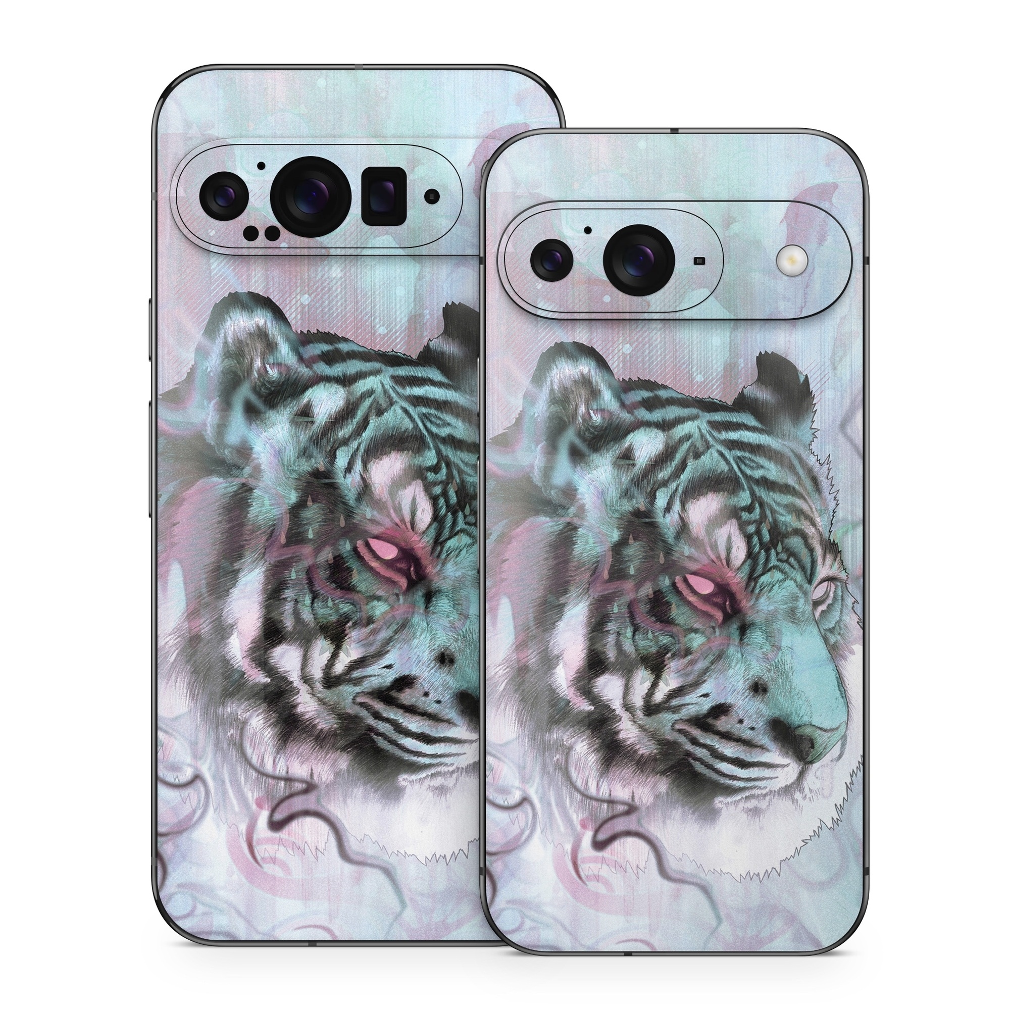 Google Pixel 9 Series Skin design of Watercolor paint, Illustration, Art, Visual arts, Drawing, Graphic design, Pattern, Painting, Acrylic paint, Fictional character, with gray, purple, black colors