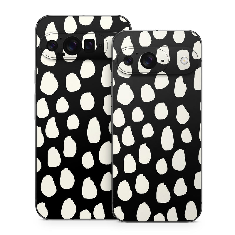 Google Pixel 9 Series Skin design of White, Black and white, Monochrome, Pattern, Polka dot, with black, white colors