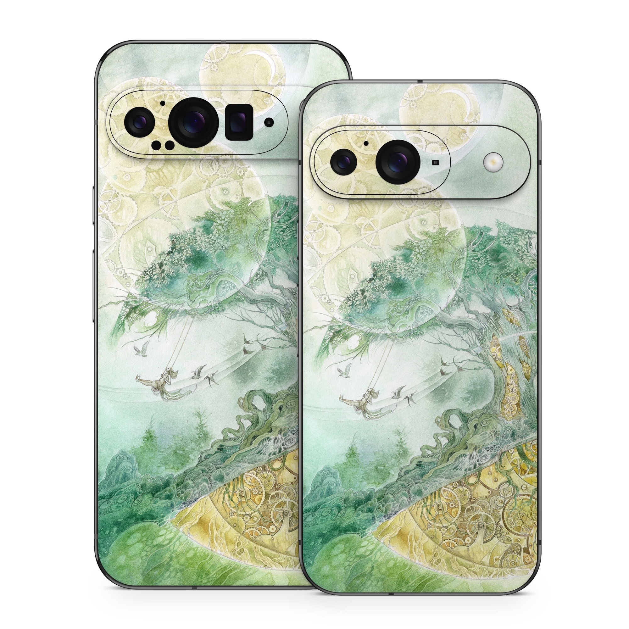 Google Pixel 9 Series Skin design of Illustration, Organism, Art, World, Fictional character, with green, yellow, brown colors