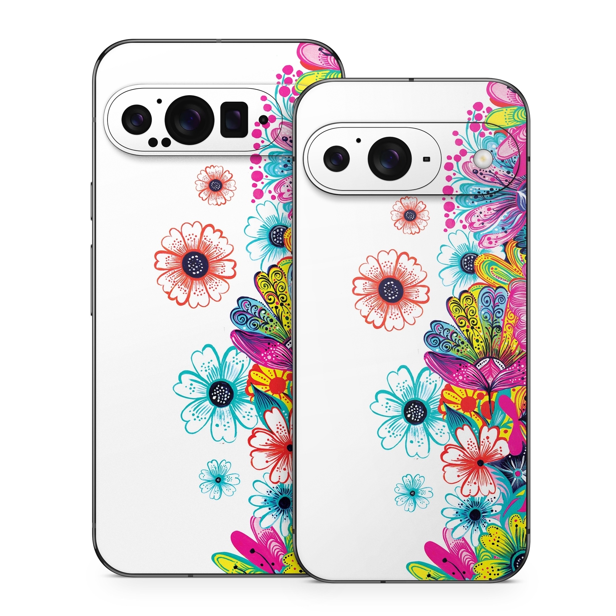 Google Pixel 9 Series Skin design of Pattern, Floral design, Design, Graphic design, Flower, Wildflower, Plant, Graphics, Clip art, Visual arts, with white, pink, blue, yellow, purple, red colors