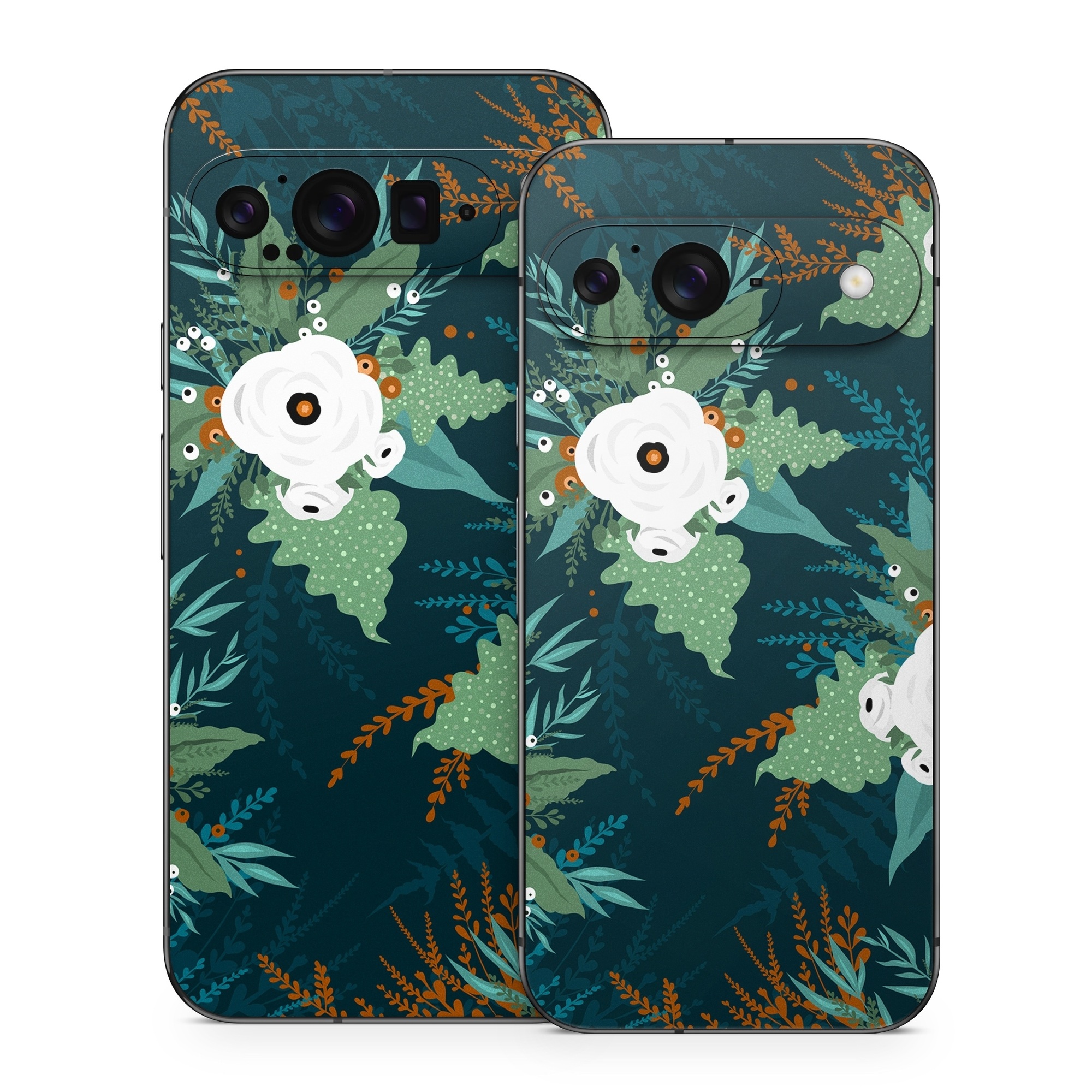 Google Pixel 9 Series Skin design of Pattern, Branch, Tree, Illustration, Design, Plant, Textile, Art, Visual arts, Space, with green, white, red, blue colors