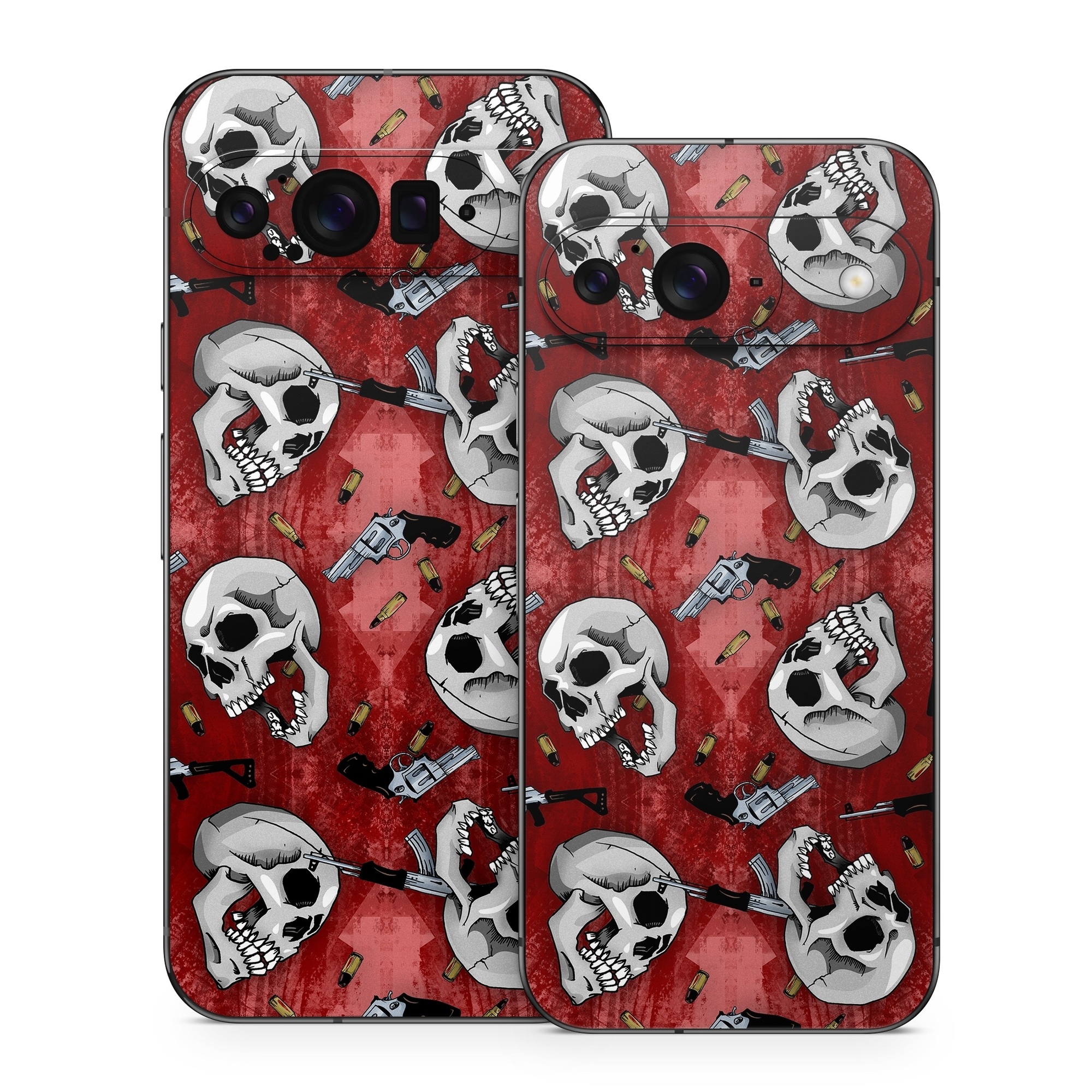 Google Pixel 9 Series Skin design of Skull, Red, Bone, Personal protective equipment, Skeleton, Mask, Font, Sports gear, Headgear, Pattern, with black, red, gray colors