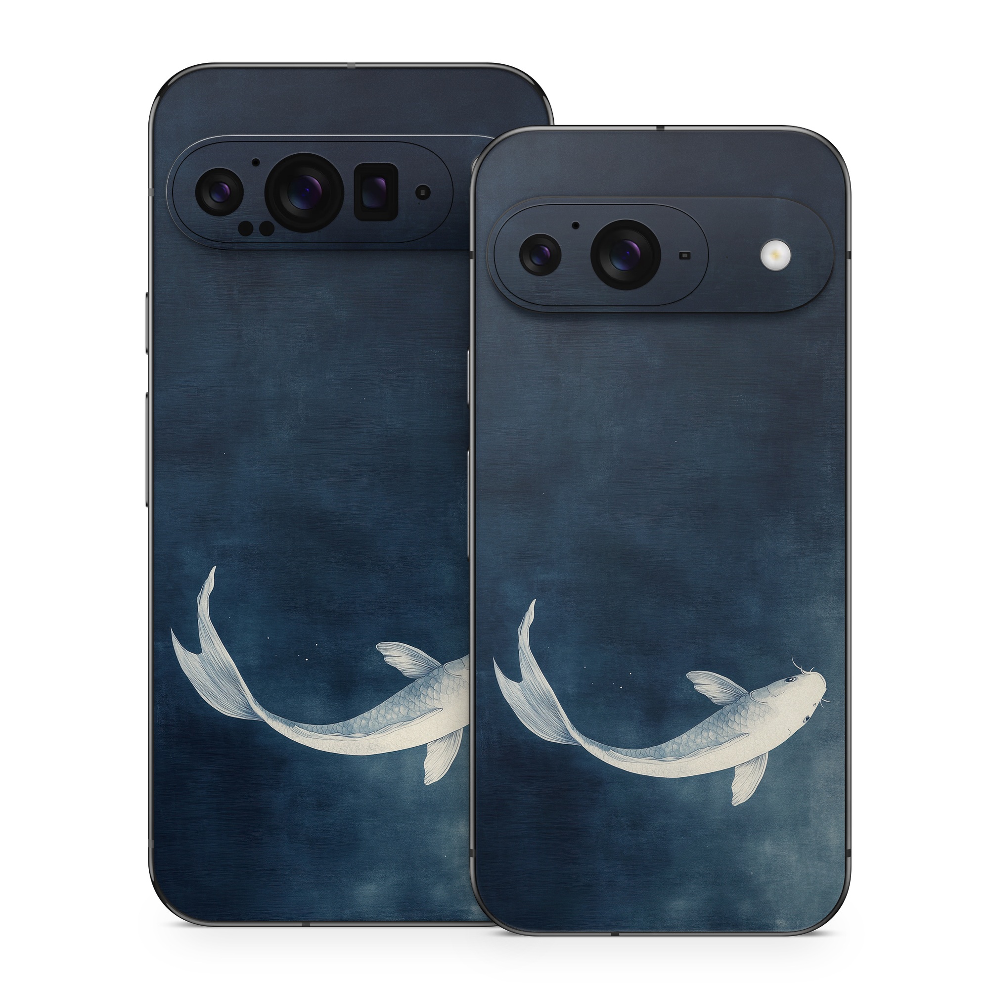 Google Pixel 9 Series Skin design of Water, Liquid, Art, Wing, Beak, Feather, Seabird, Electric blue, Fish, Tail, with black, blue, white, gray colors