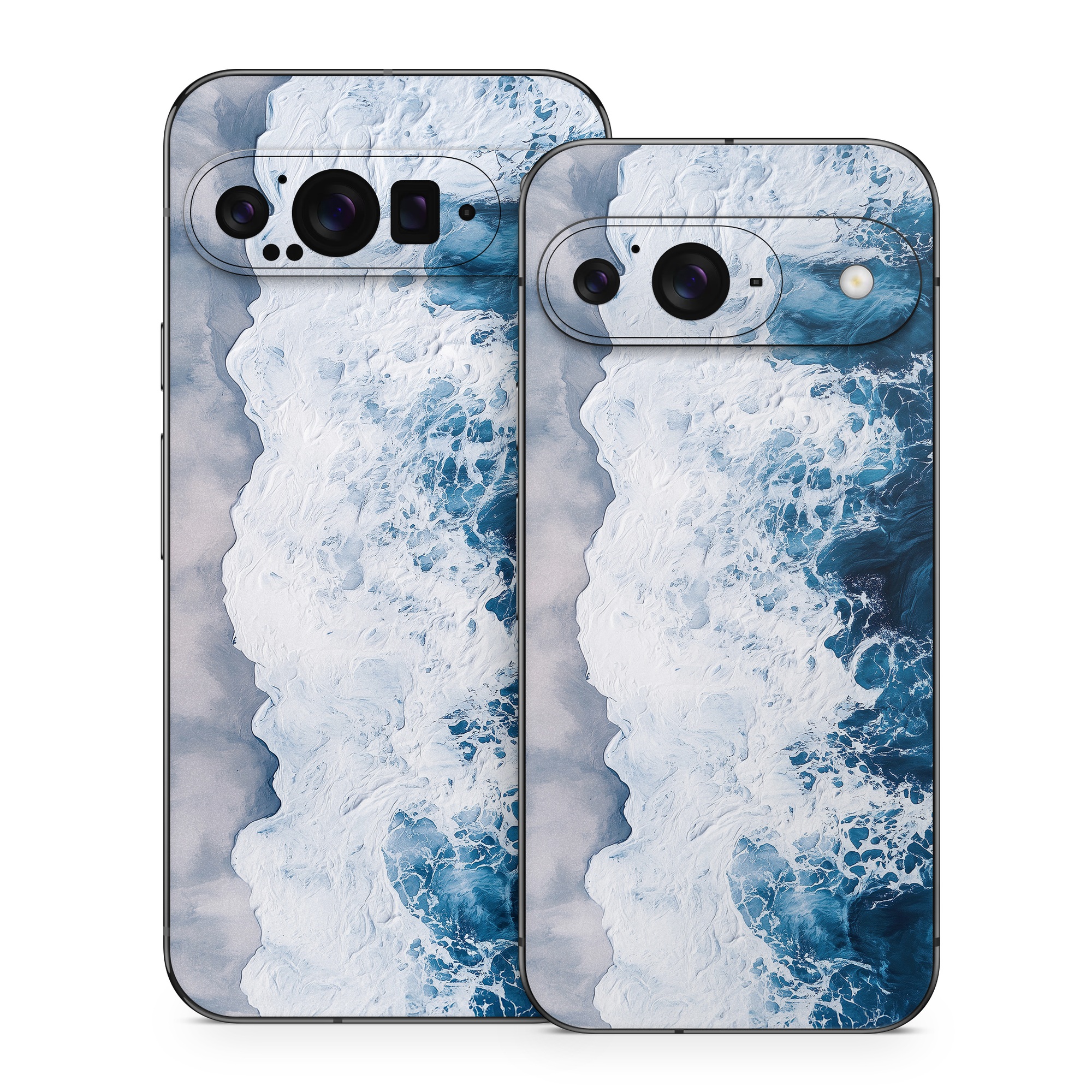 Google Pixel 9 Series Skin design of Water, Atmosphere, Water resources, Cloud, Liquid, Azure, Fluid, Natural landscape, Wind wave, Sky, with black, blue, white, gray colors