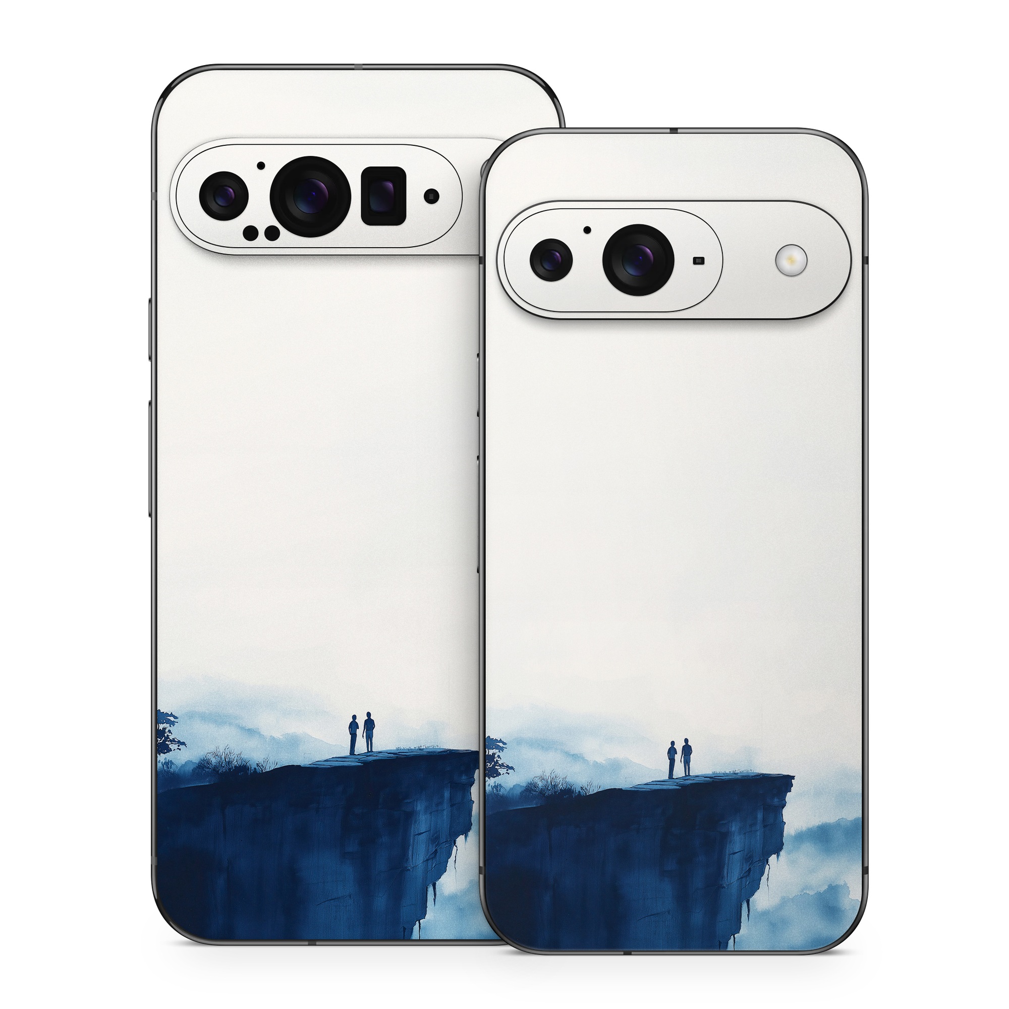 Google Pixel 9 Series Skin design of Cloud, Water, Sky, Slope, Mountain, Terrain, People in nature, Horizon, Landscape, Calm, with black, blue, white, gray colors