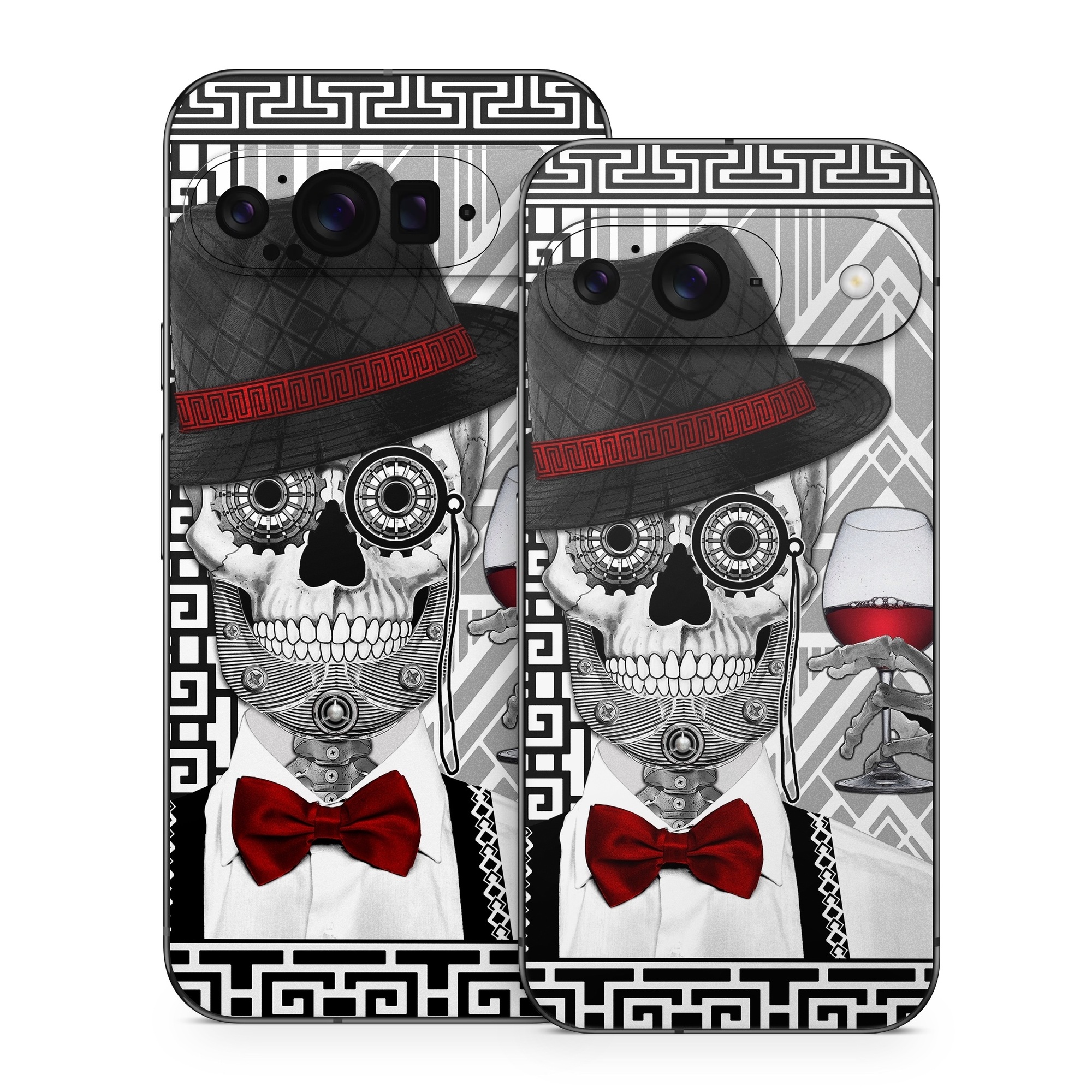 Google Pixel 9 Series Skin design of Cartoon, Poster, Font, Illustration, Headgear, Games, Photo caption, Fictional character, Graphic design, Hat, with black, white, red colors
