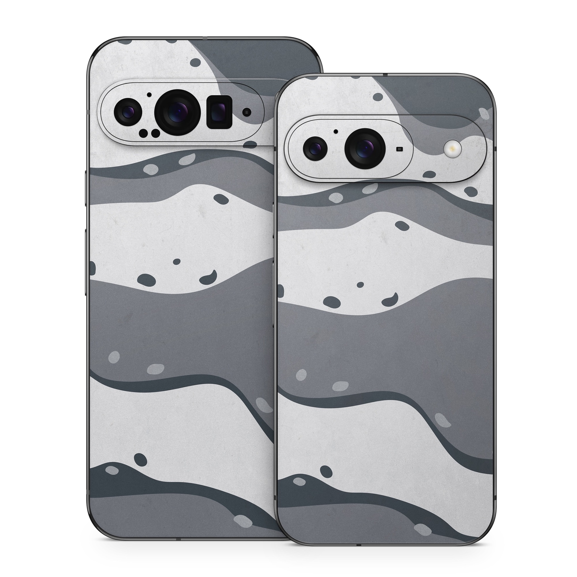 Google Pixel 9 Series Skin design of White, Pattern, Water, Design, Illustration, Black-and-white, Metal, Drawing, Style, with black, white, gray colors