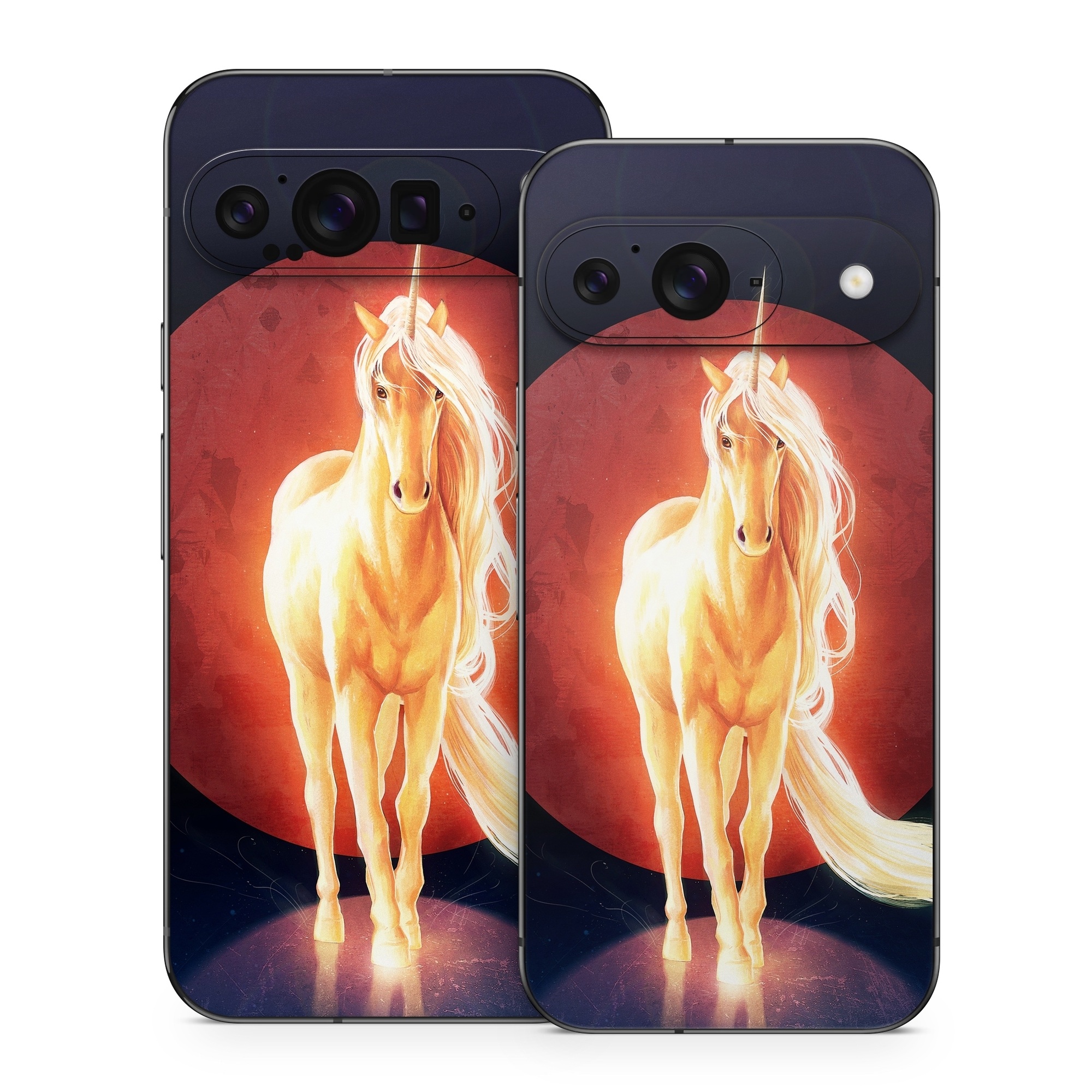 Google Pixel 9 Series Skin design of Hair, Horse, Human body, Jaw, Art, Entertainment, Heat, Neon, Flame, Tail, with black, red, orange, yellow, white, purple colors