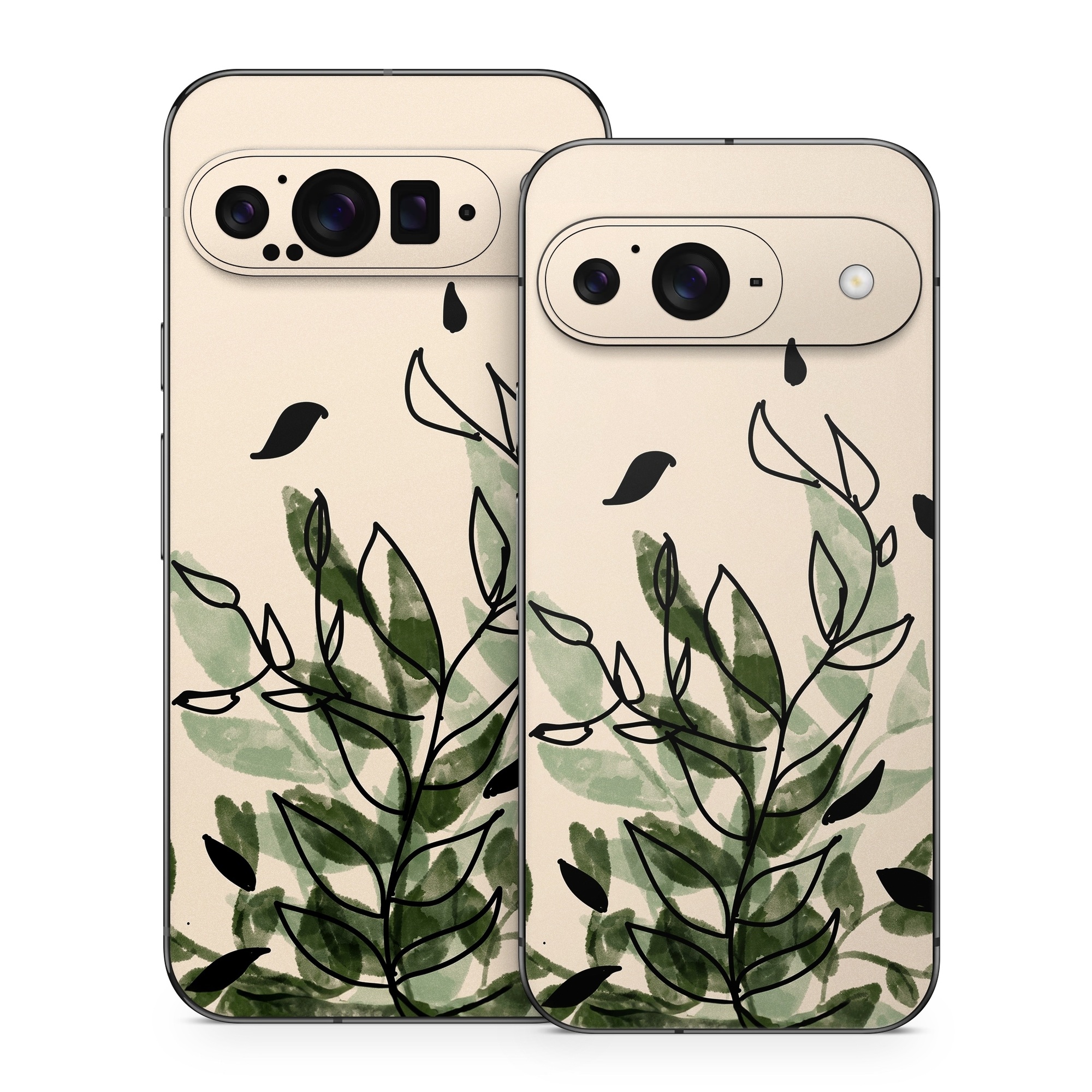 Google Pixel 9 Series Skin design of Leaf, Plant, Botany, Branch, Flower, Plant Stem, Pedicel, Twig, Illustration, with green, black, brown colors
