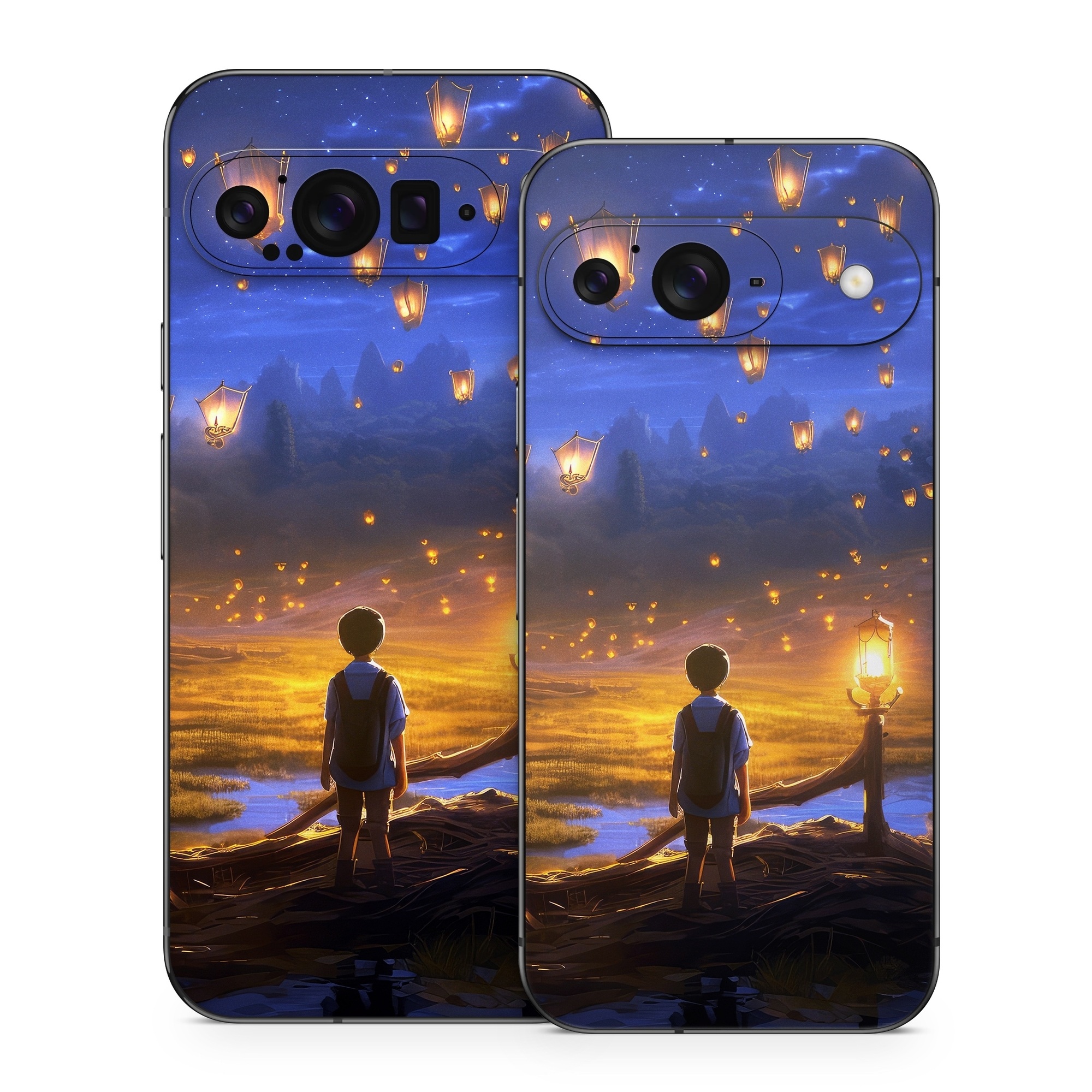Google Pixel 9 Series Skin design of Cloud, World, Nature, Sky, People in nature, Happy, Flash photography, Natural landscape, Horizon, Heat, with black, blue, orange, yellow, gray, purple, orange, green colors