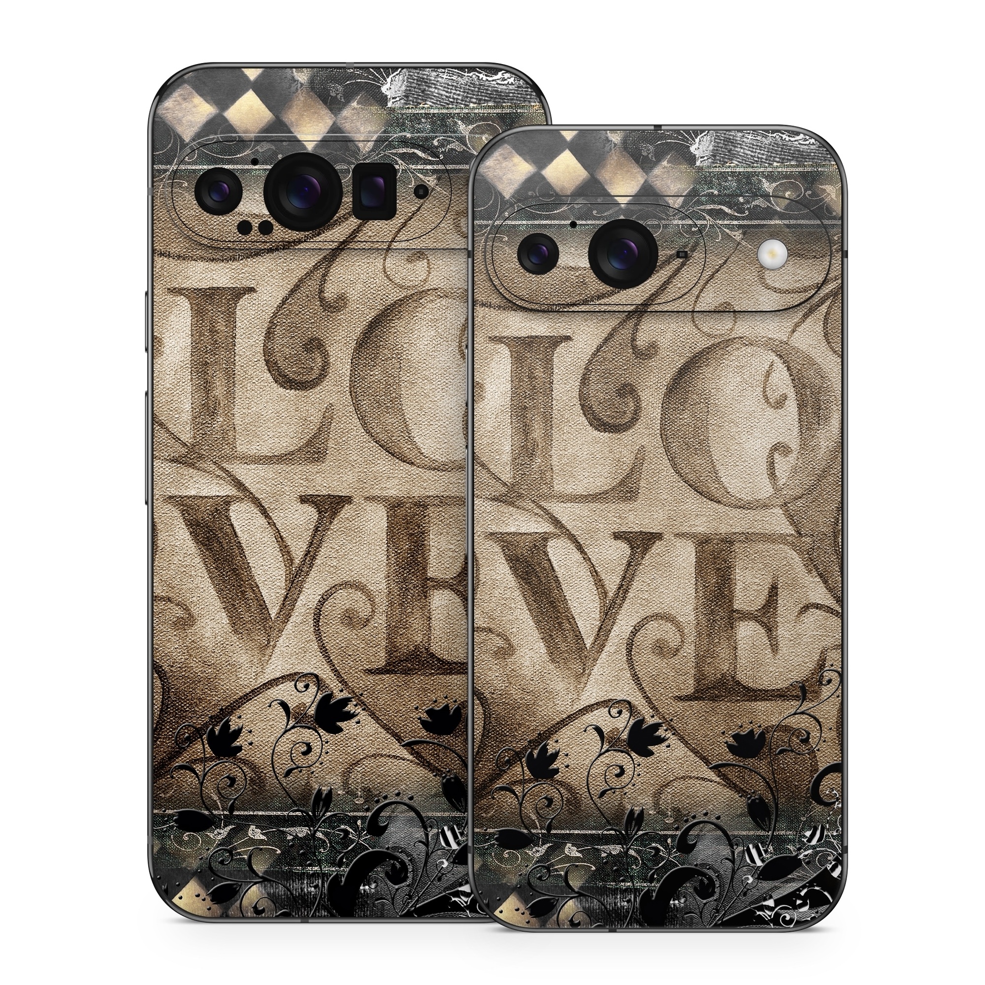 Google Pixel 9 Series Skin design of Pattern, Brown, Design, Textile, Art, with black, gray, green, red colors