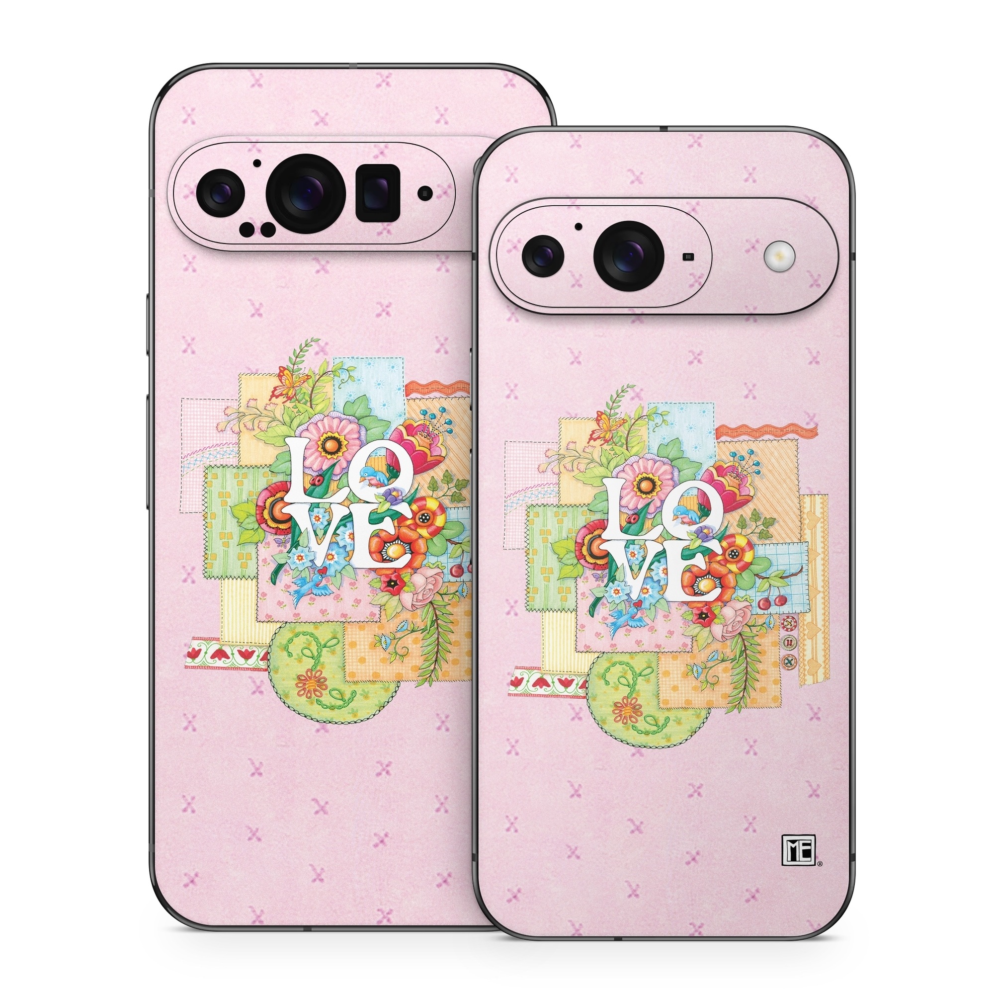 Google Pixel 9 Series Skin design of Illustration, Graphics, Art, with pink, blue, white, orange, yellow, green, red colors