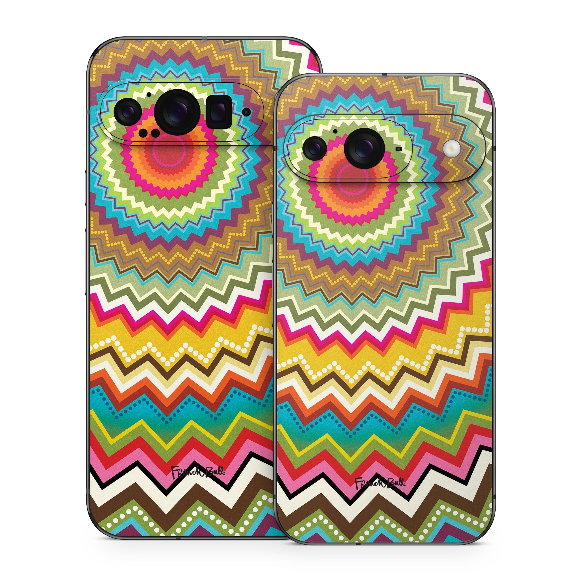 Google Pixel 9 Series Skin design of Colorfulness, Textile, Art, Creative arts, Triangle, Rectangle, Symmetry, Circle, Pattern, Tints and shades, with red, orange, yellow, pink, green, white, black, blue, brown colors