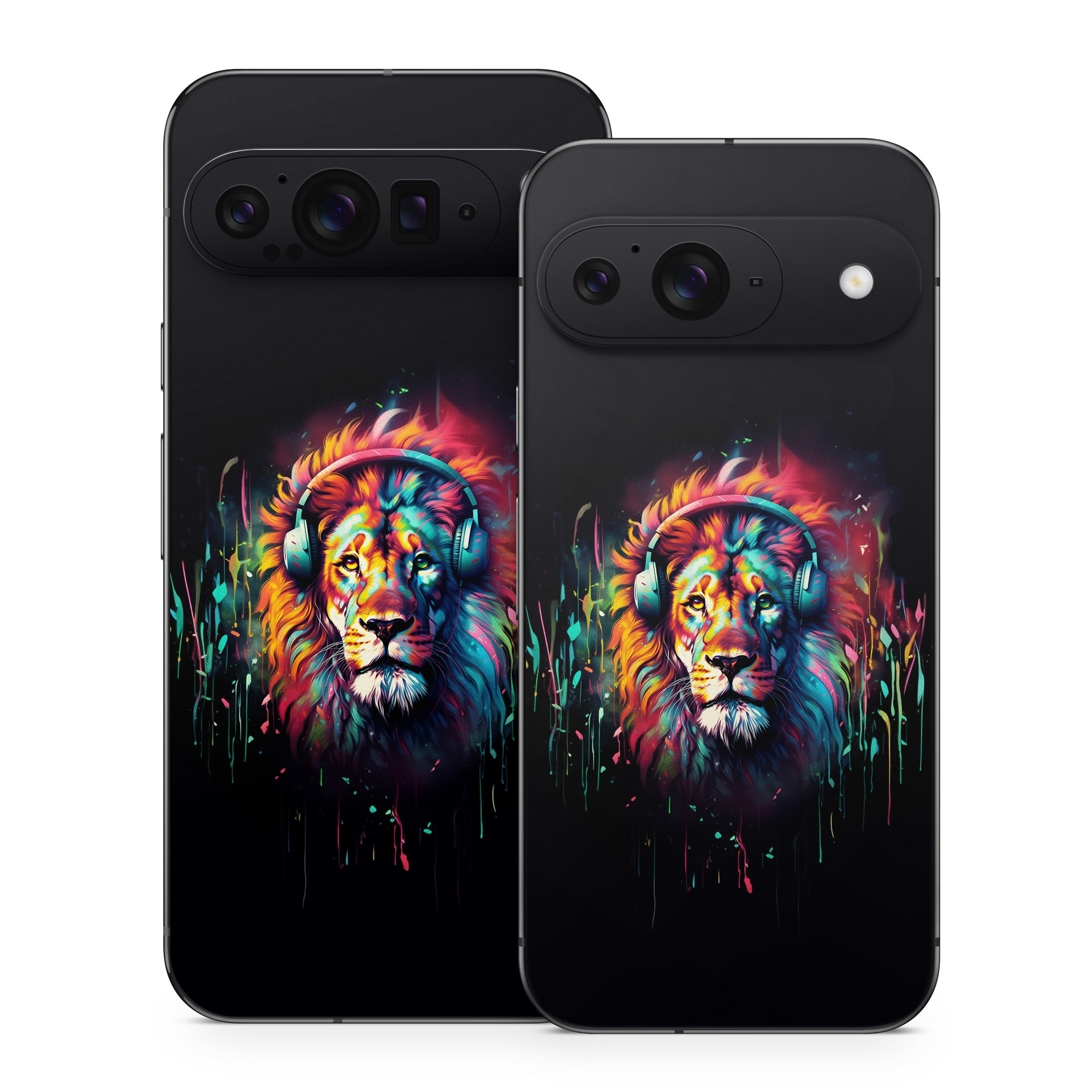 Google Pixel 9 Series Skin design of Felidae, Siberian tiger, Bengal tiger, Carnivore, Big cats, Tiger, Painting, Art, Font, Paint, with black, red, yellow, orange, green, blue, pink colors