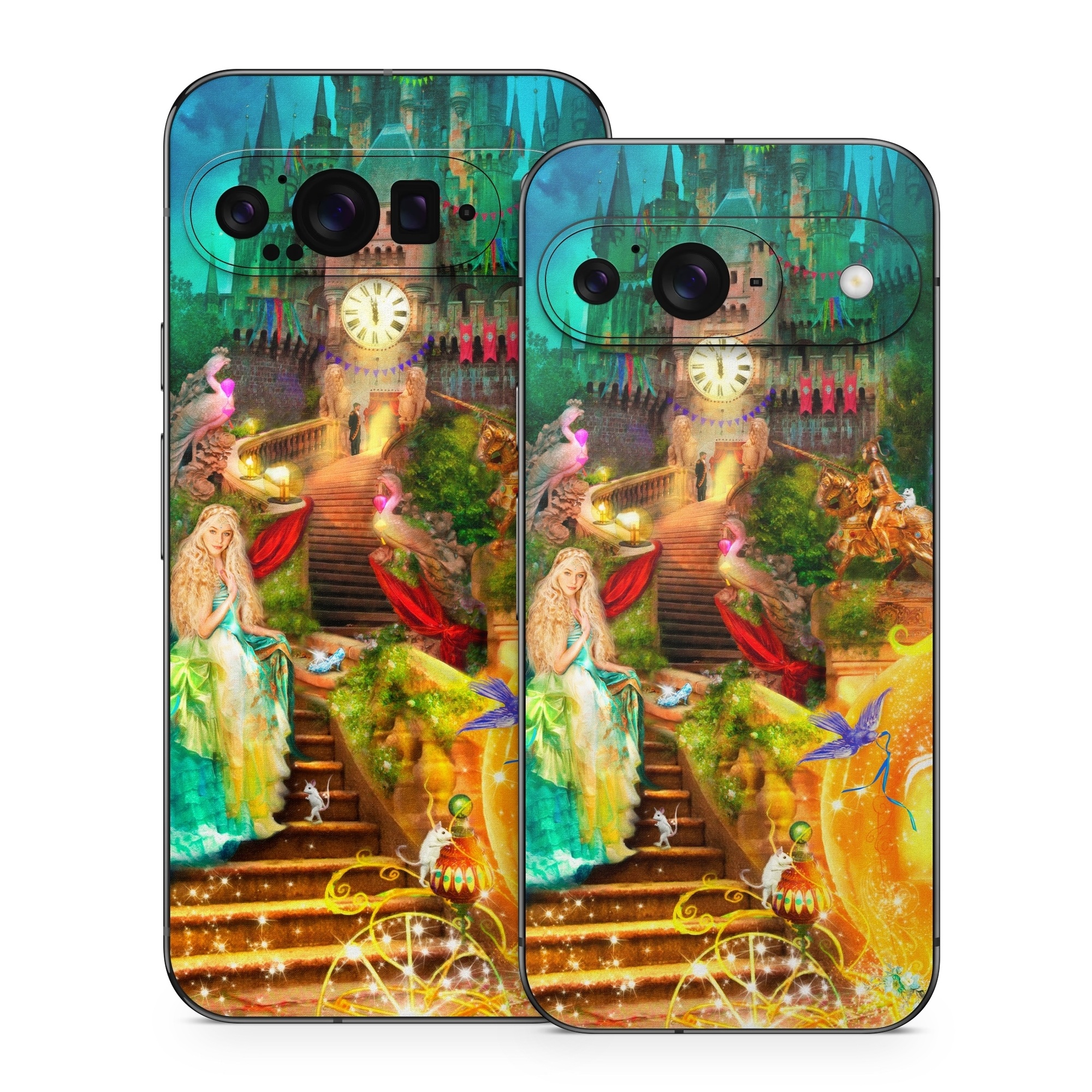 Google Pixel 9 Series Skin design of Mythology, Adventure game, World, Fictional character, Theatrical scenery, Art, with yellow, orange, blue, green, red, purple, white, black colors