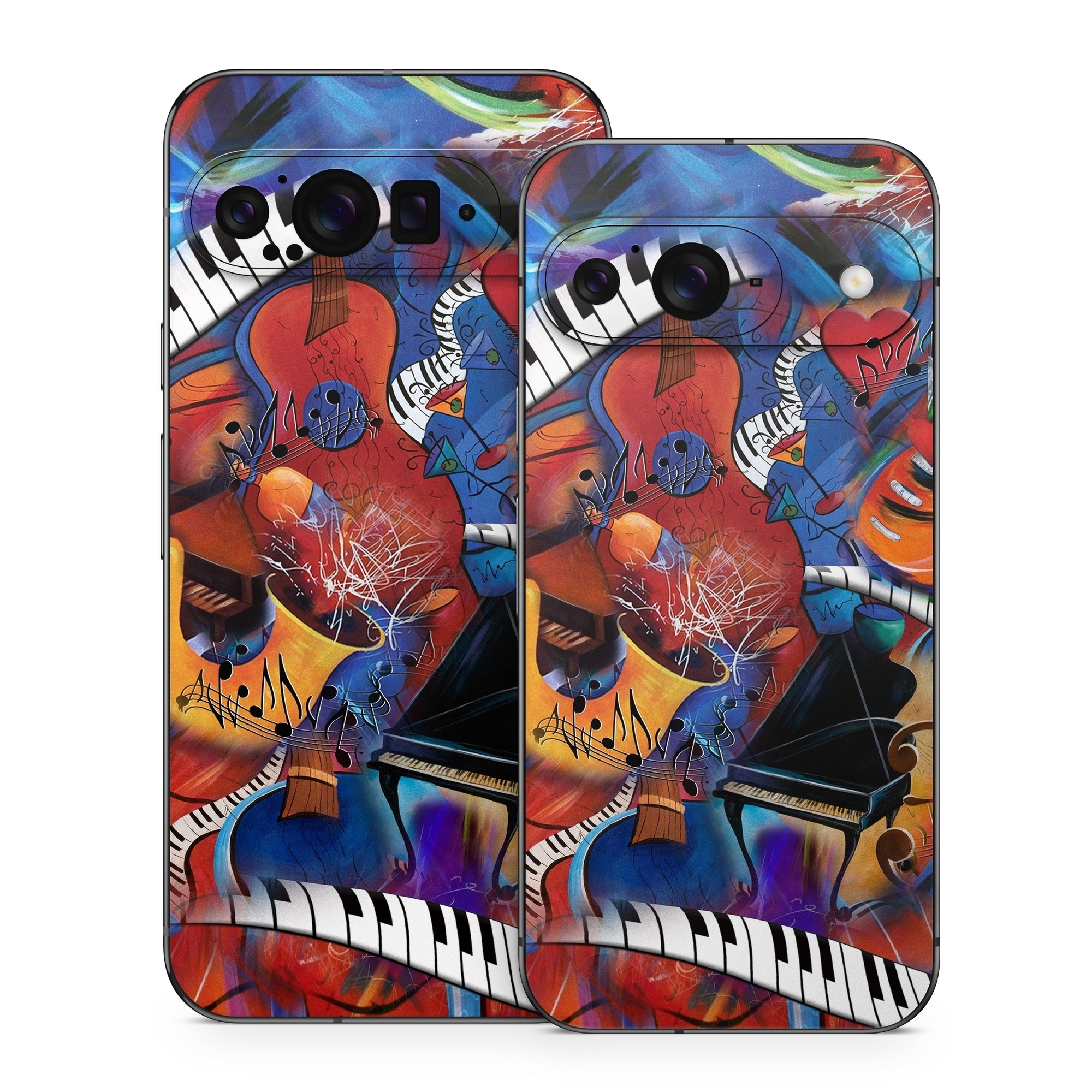 Google Pixel 9 Series Skin design of Art, Graffiti, Mural, Modern art, Street art, Psychedelic art, Fictional character, Graphic design, Visual arts, Animated cartoon, with black, red, blue, gray, green colors
