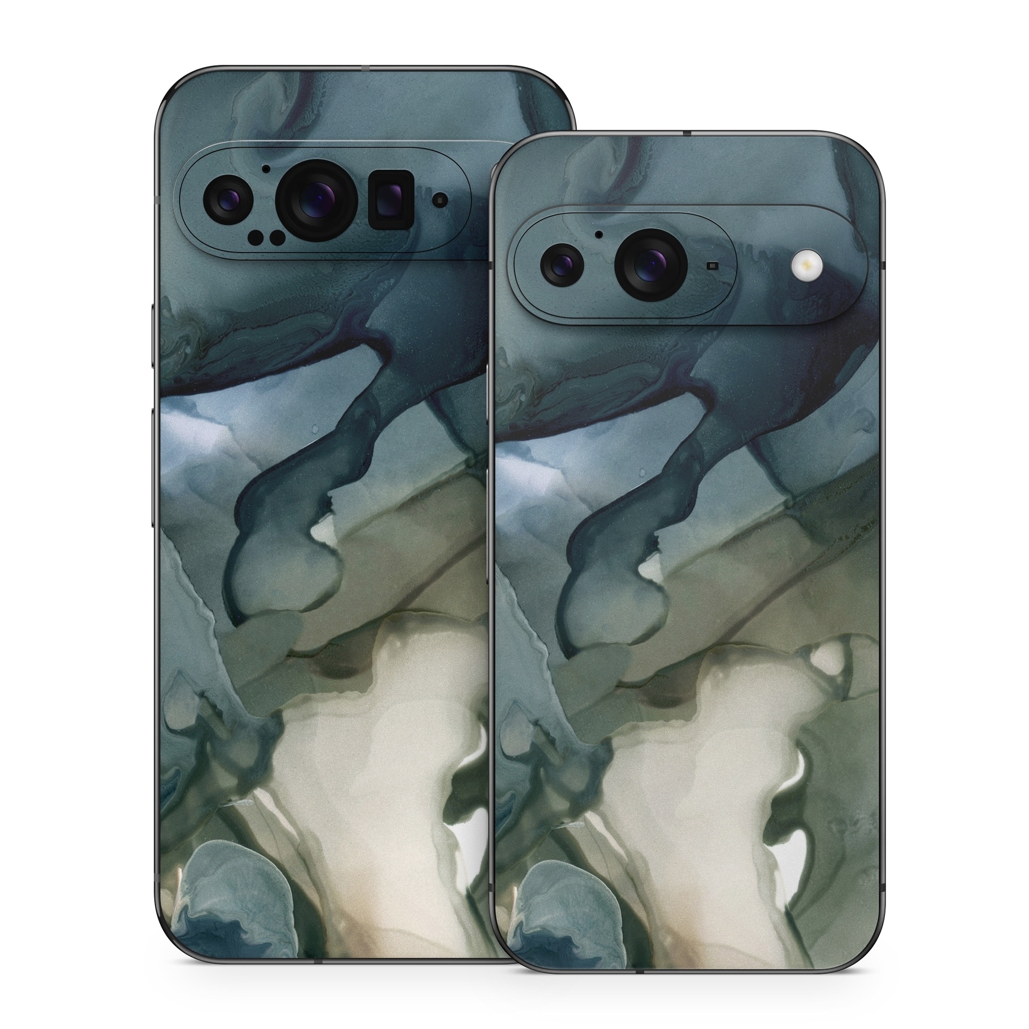 Google Pixel 9 Series Skin design of Azure, Petal, Organism, Grey, Art, Pattern, Beauty, Painting, Close-up, Tree, with black, blue, green, white colors