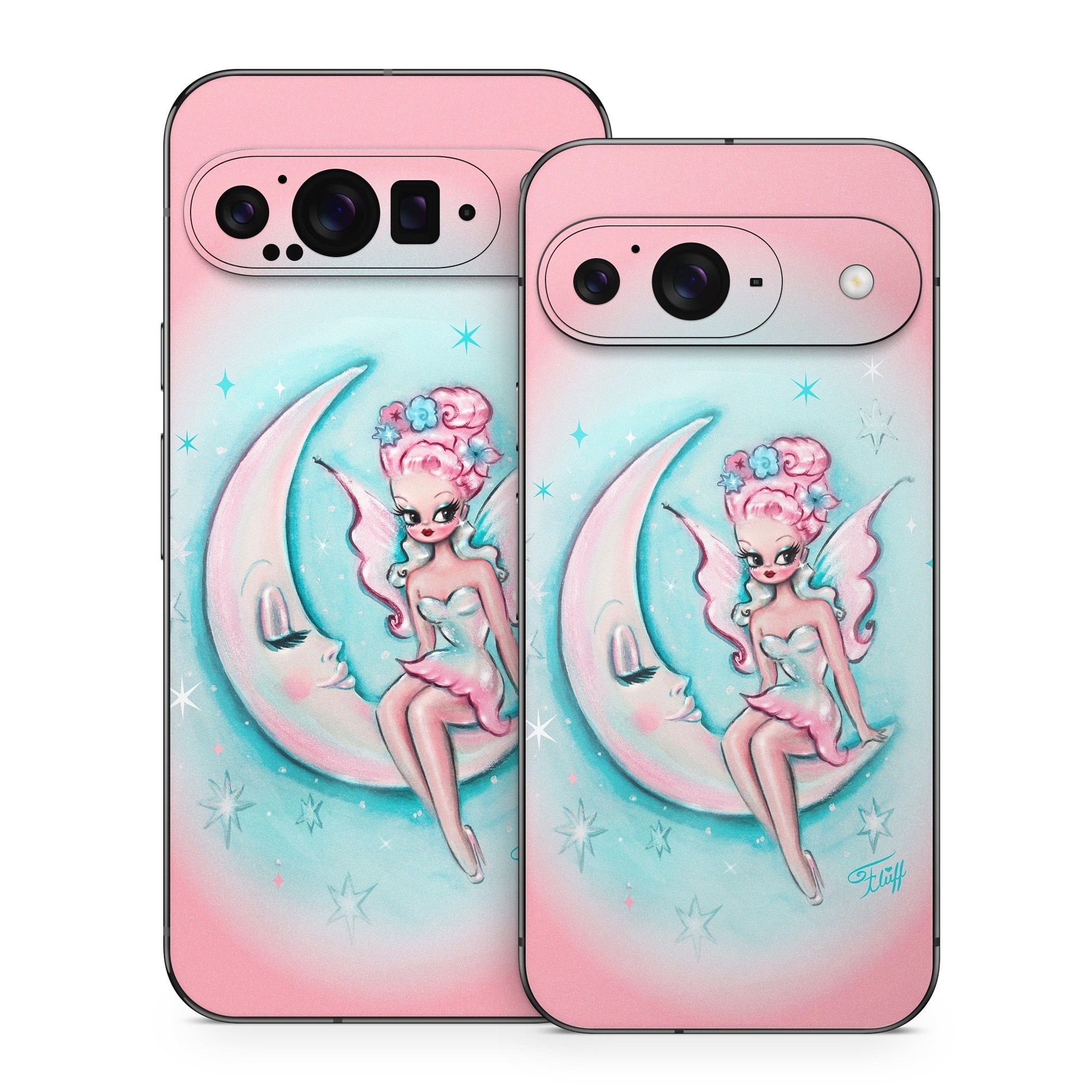 Google Pixel 9 Series Skin design of Fictional character, Angel, Cartoon, Pink, Illustration, Mythical creature, Art, with blue, pink, white colors