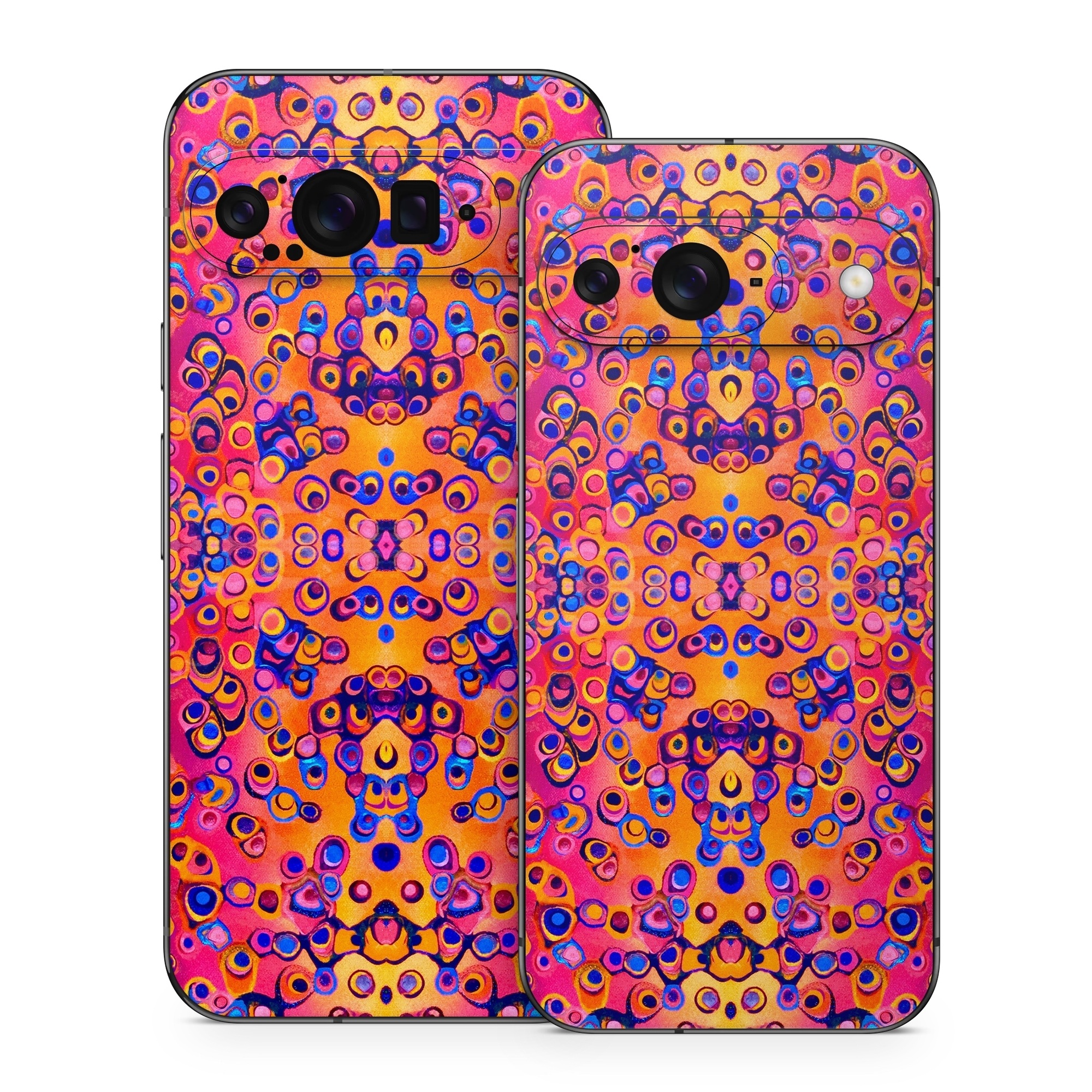 Google Pixel 9 Series Skin design of Pattern, Psychedelic art, Symmetry, with orange, purple, blue, pink colors
