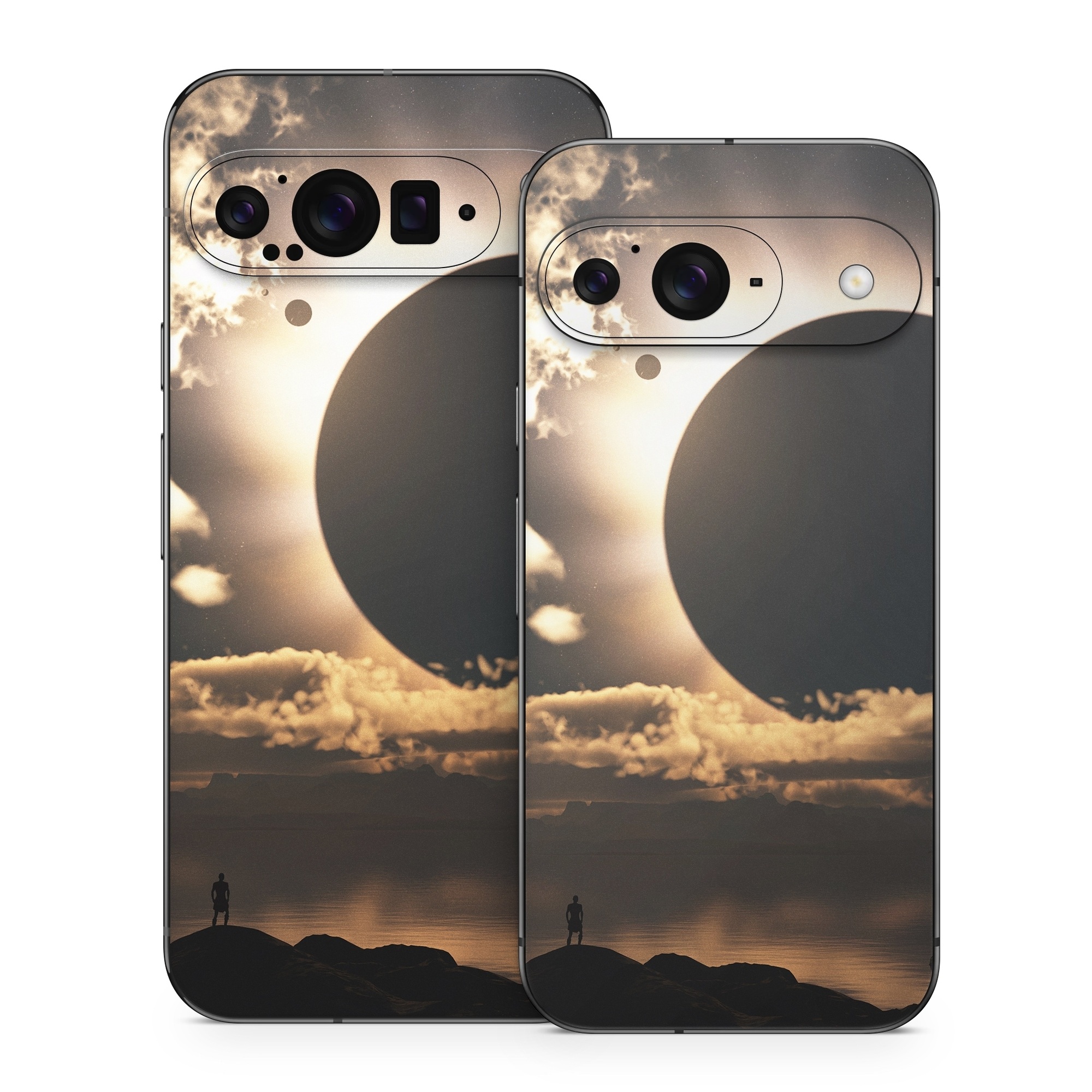 Google Pixel 9 Series Skin design of Sky, Cloud, Daytime, Eclipse, Atmosphere, Cumulus, Sunlight, Sun, Astronomical object, Celestial event, with black, red, green, gray, pink, yellow colors