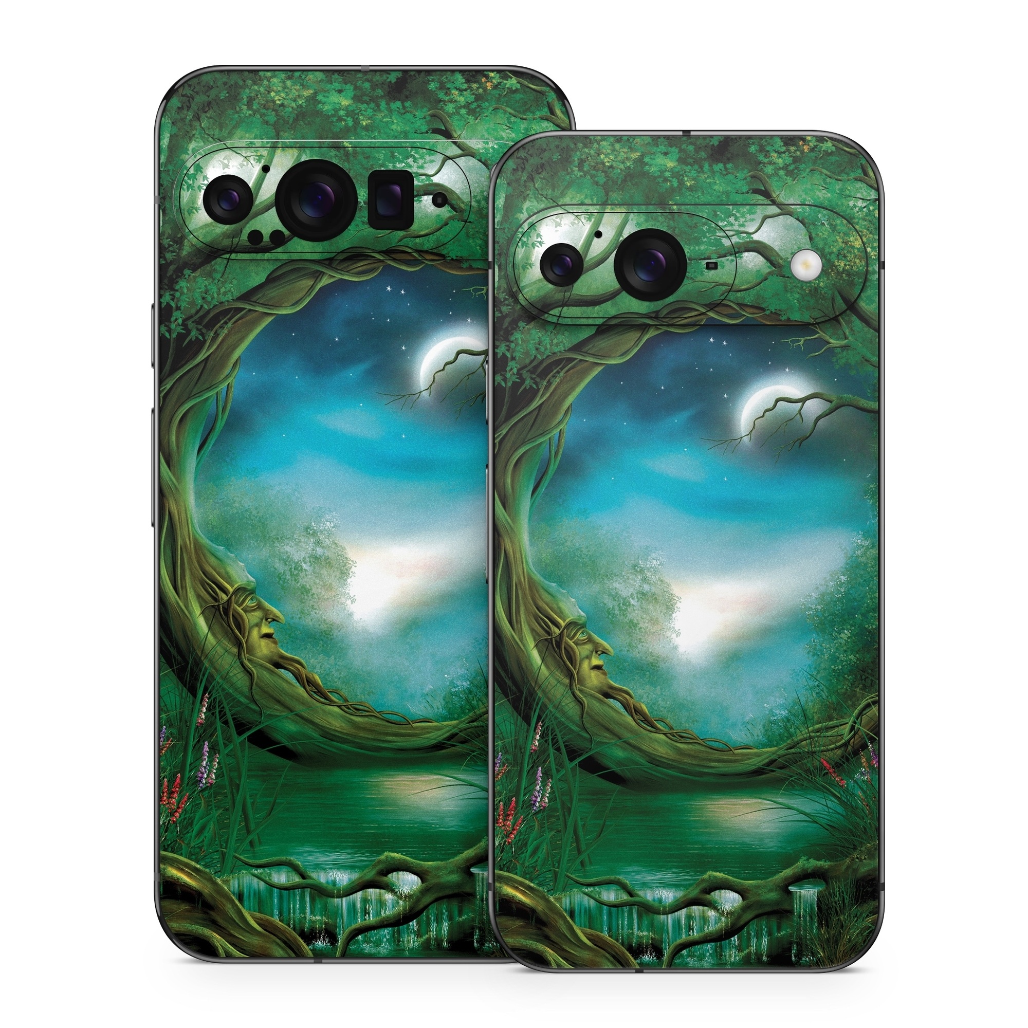 Google Pixel 9 Series Skin design of Fractal art, Art, Organism, Fictional character, Earth, Cg artwork, with black, blue, green, gray colors
