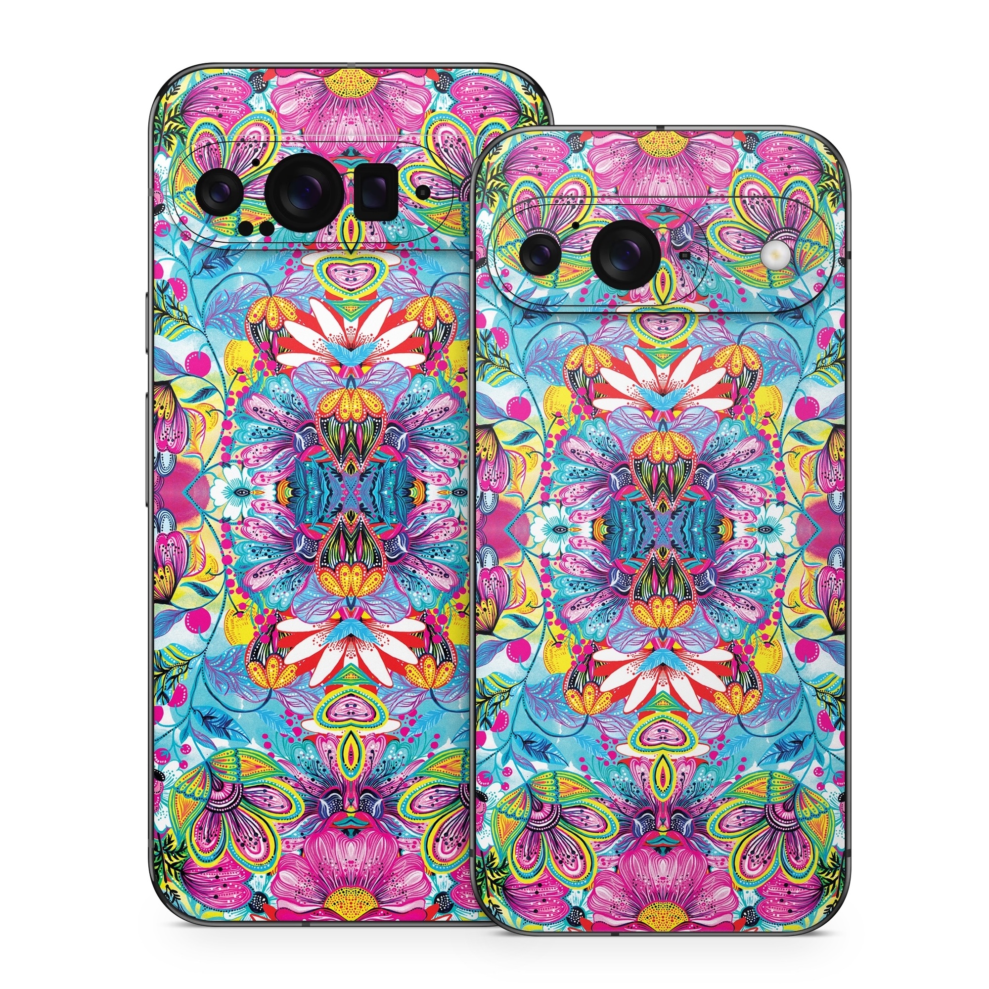Google Pixel 9 Series Skin design of Pattern, Psychedelic art, Design, Textile, Visual arts, Art, Magenta, Motif, Symmetry, Paisley, with pink, blue, purple, yellow, orange, green, red colors