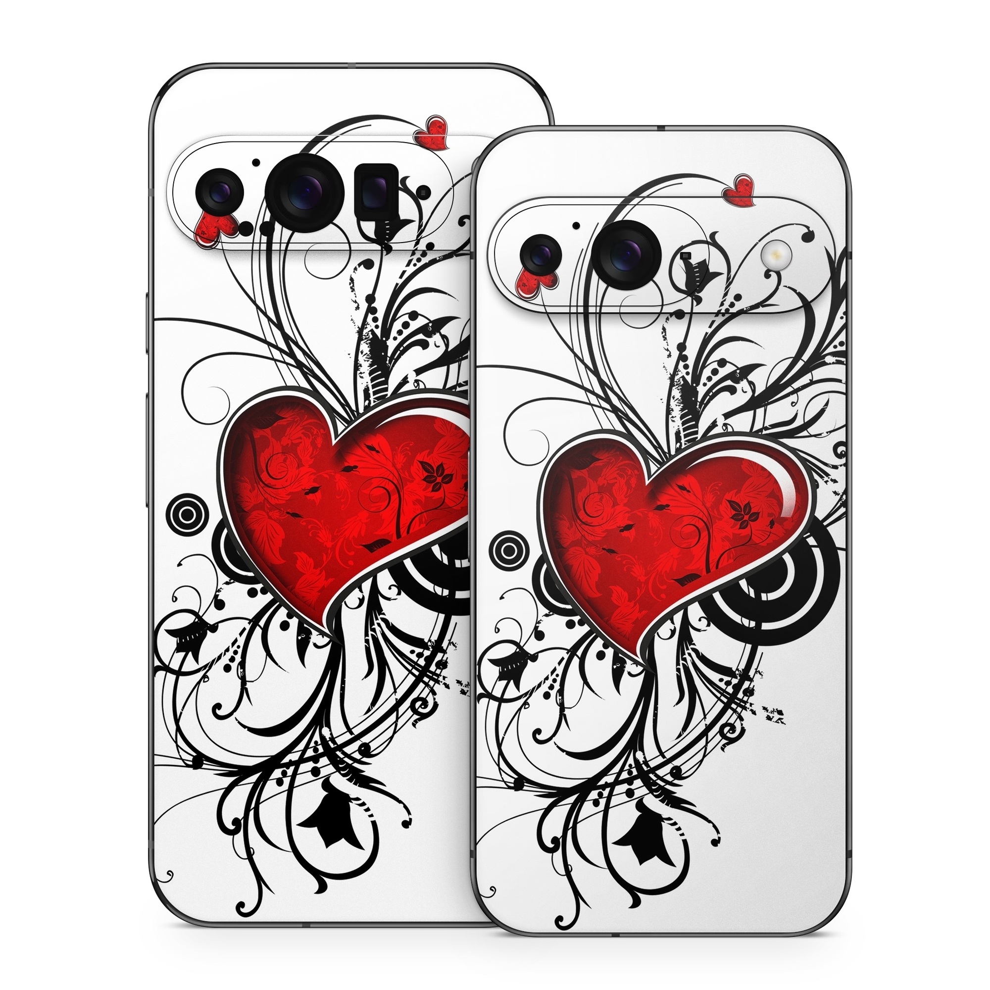 Google Pixel 9 Series Skin design of Heart, Line art, Love, Clip art, Plant, Graphic design, Illustration, with white, gray, black, red colors