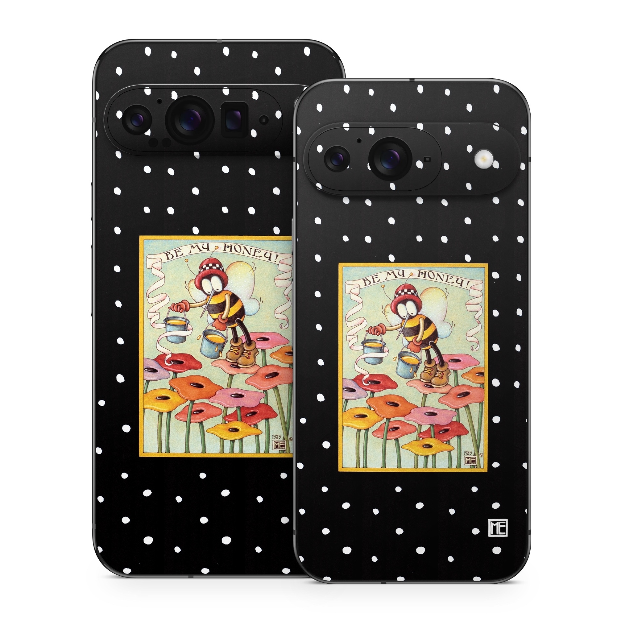 Google Pixel 9 Series Skin design of Cartoon, Illustration, Art, with black, white, yellow, orange, pink, red, blue, green colors