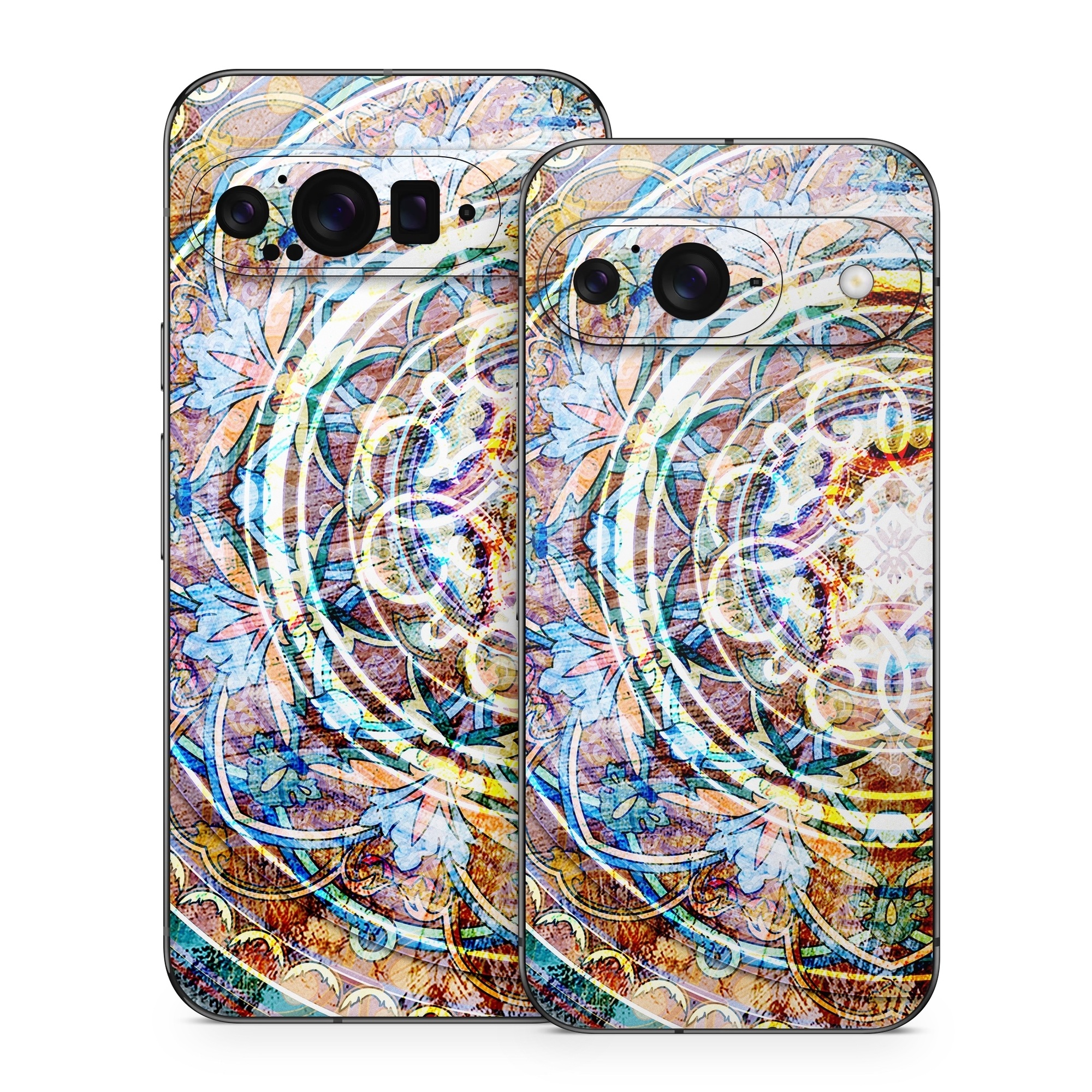 Google Pixel 9 Series Skin design of Circle, Ceramic, Tableware, with yellow, red, orange, white, blue, green, gray colors