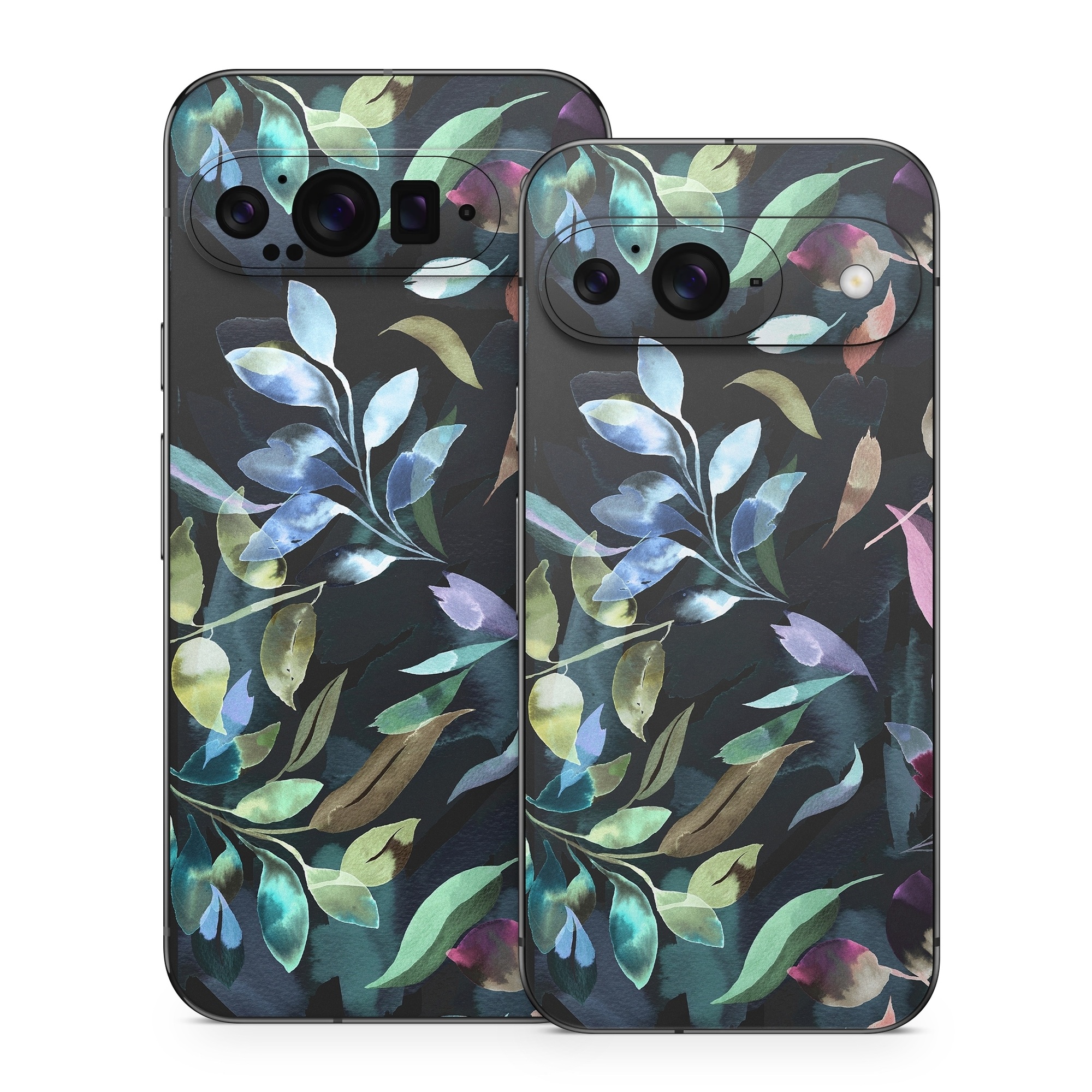 Google Pixel 9 Series Skin design of Flower, Leaf, Plant, Botany, Organism, Line, Art, Petal, Groundcover, Terrestrial plant, with black, blue, green, purple, pink, red, white colors