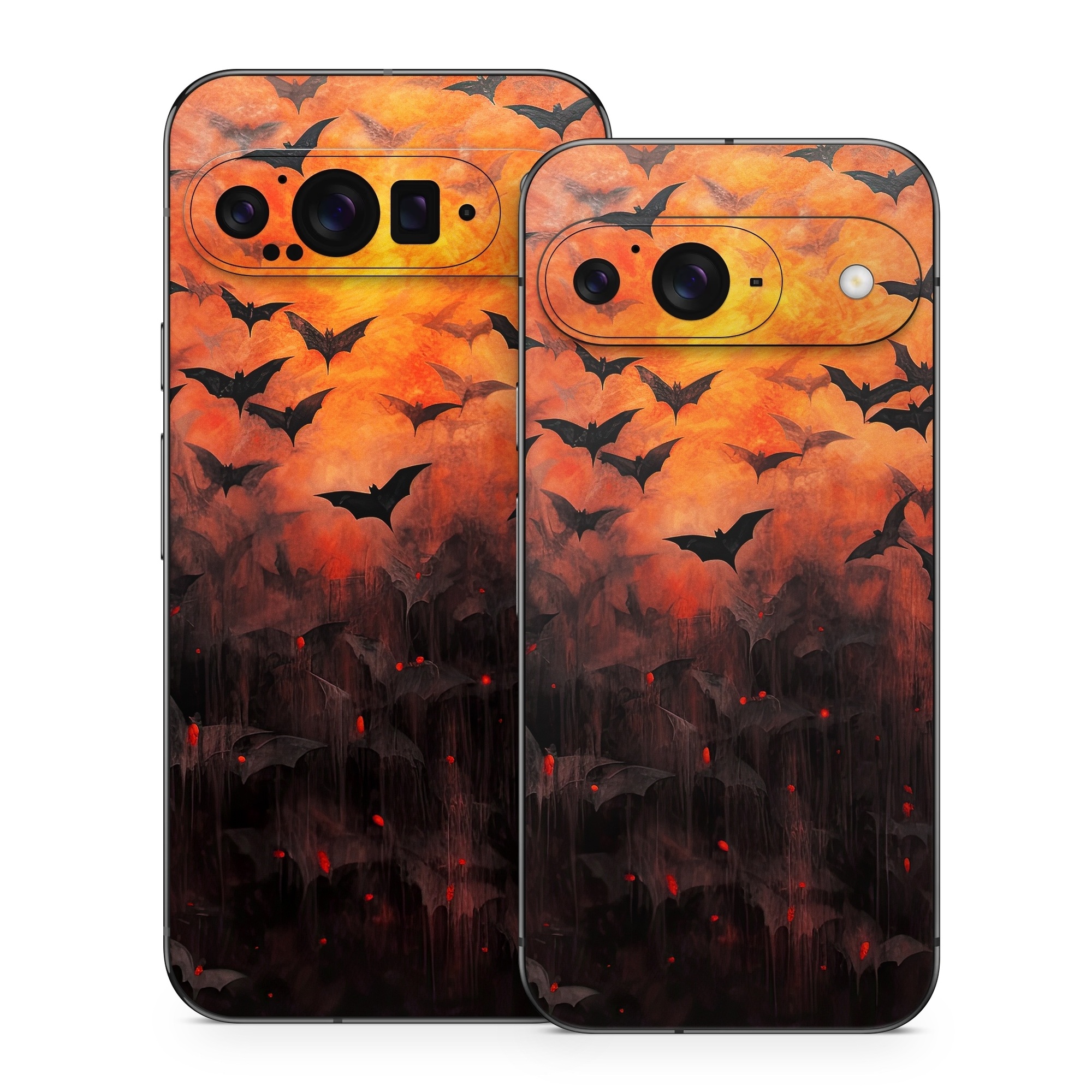 Google Pixel 9 Series Skin design of Vertebrate, Plant, Leaf, Orange, Branch, Natural landscape, Organism, Bird, Deciduous, Woody plant, with yellow, orange, red, black colors