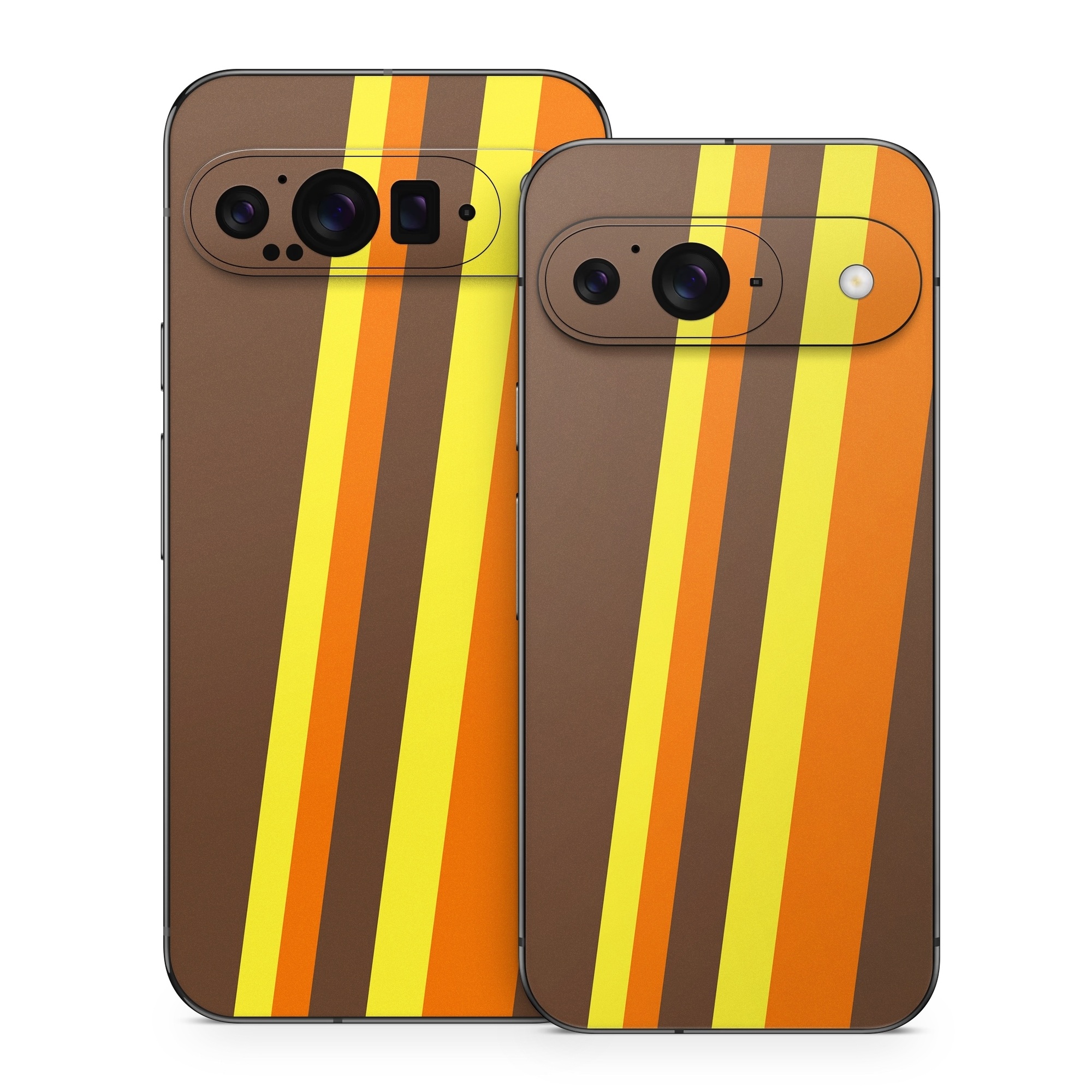Google Pixel 9 Series Skin design of Orange, Yellow, Line, Brown, Font, Material property, Graphic design, Pattern, Parallel, with brown, orange, yellow colors