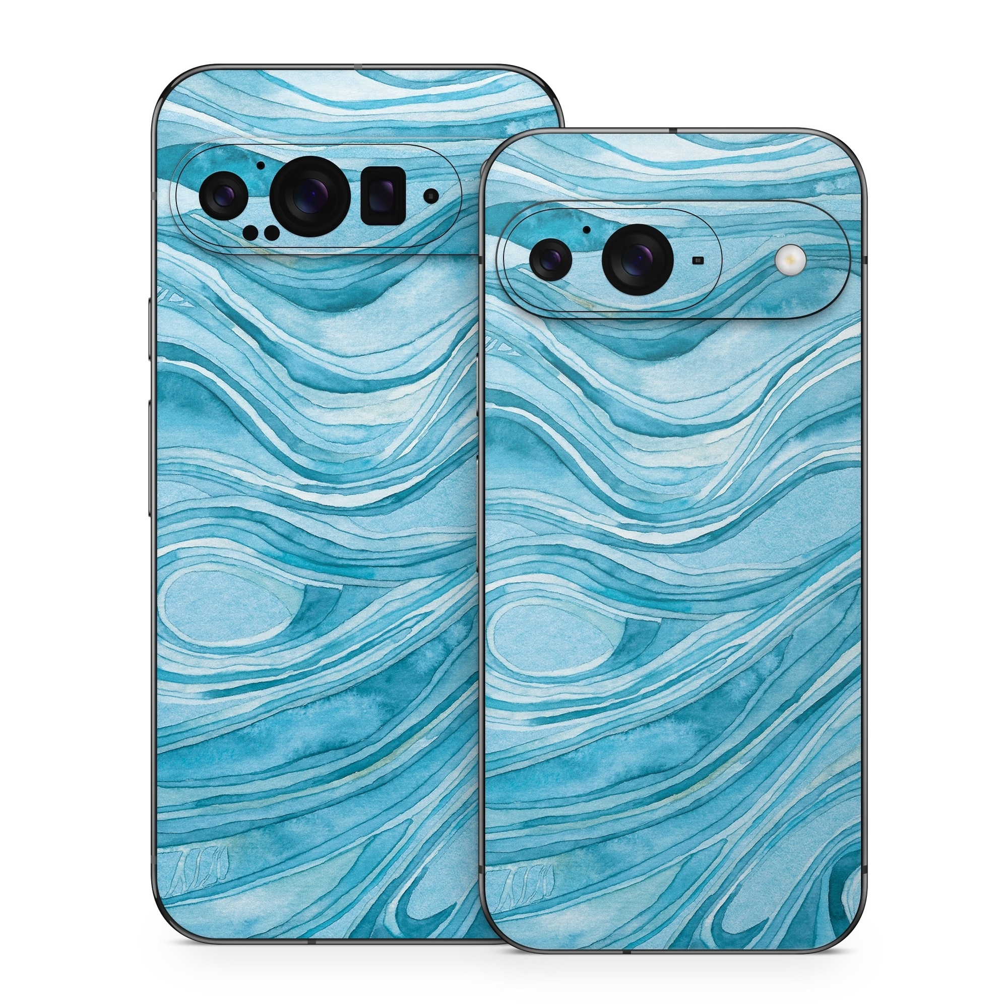 Google Pixel 9 Series Skin design of Water, Liquid, Azure, Fluid, Rectangle, Aqua, Painting, Pattern, Electric blue, Art, with blue, white colors