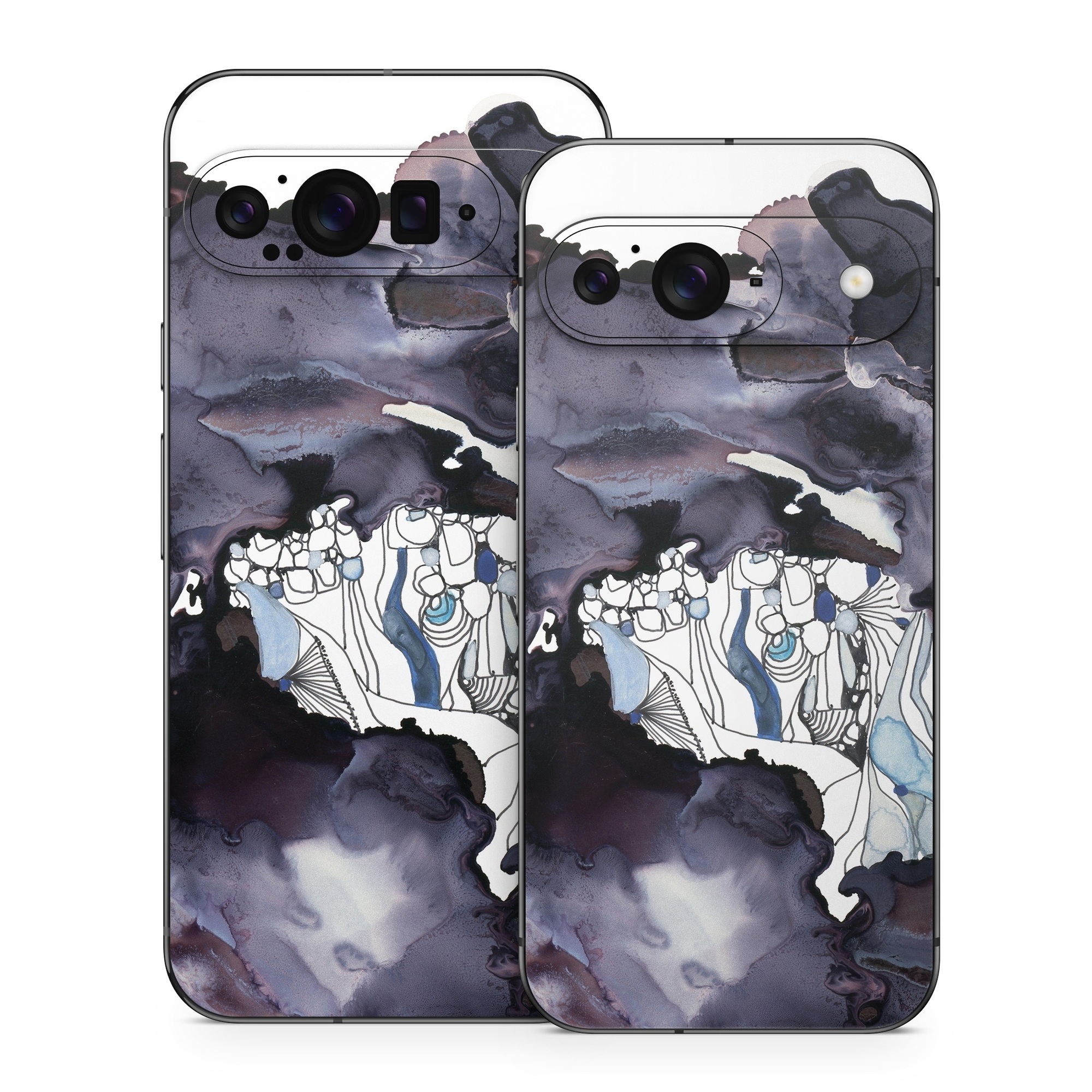 Google Pixel 9 Series Skin design of Watercolor paint, Illustration, Art, World, Paint, Cg artwork, Drawing, Graphic design, Animation, Rock, with black, purple, white, blue colors