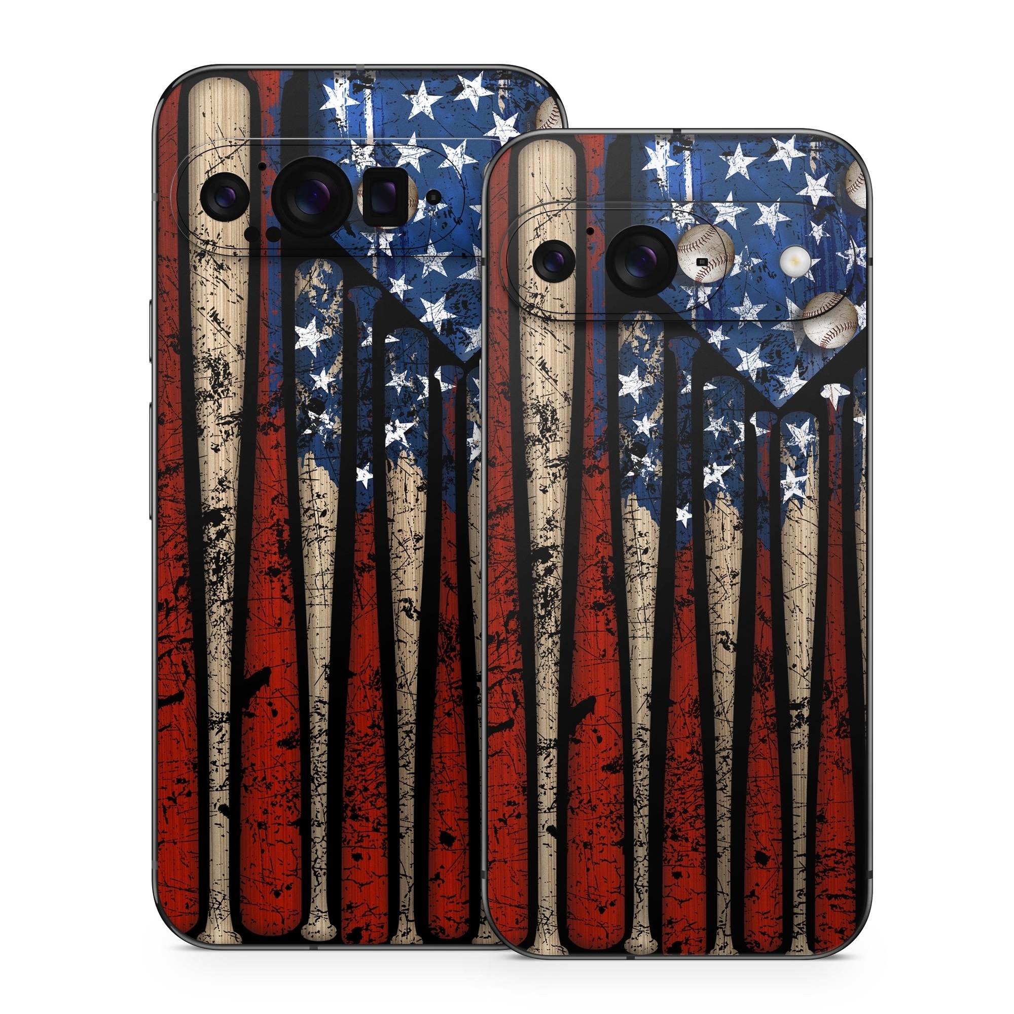 Google Pixel 9 Series Skin design of Baseball bat, Baseball equipment, with black, red, gray, green, blue colors