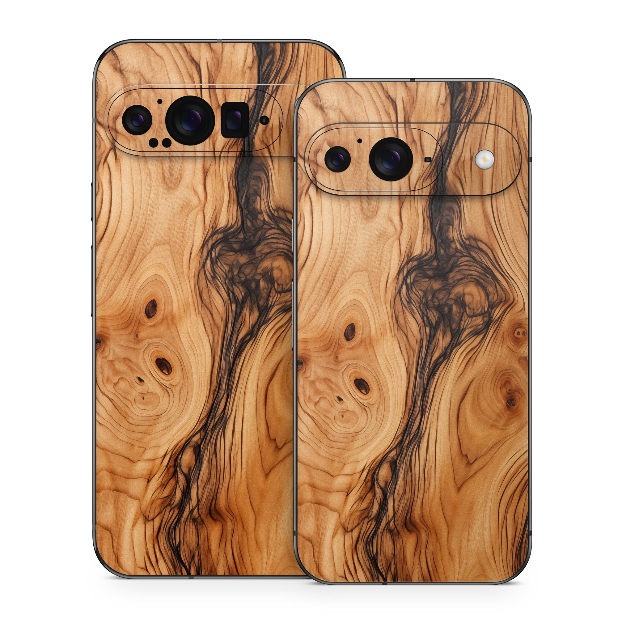 Google Pixel 9 Series Skin design of Brown, Wood, Trunk, Wood stain, Floor, Liquid, Art, Woody plant, Landscape, Flooring, with black, brown, orange colors