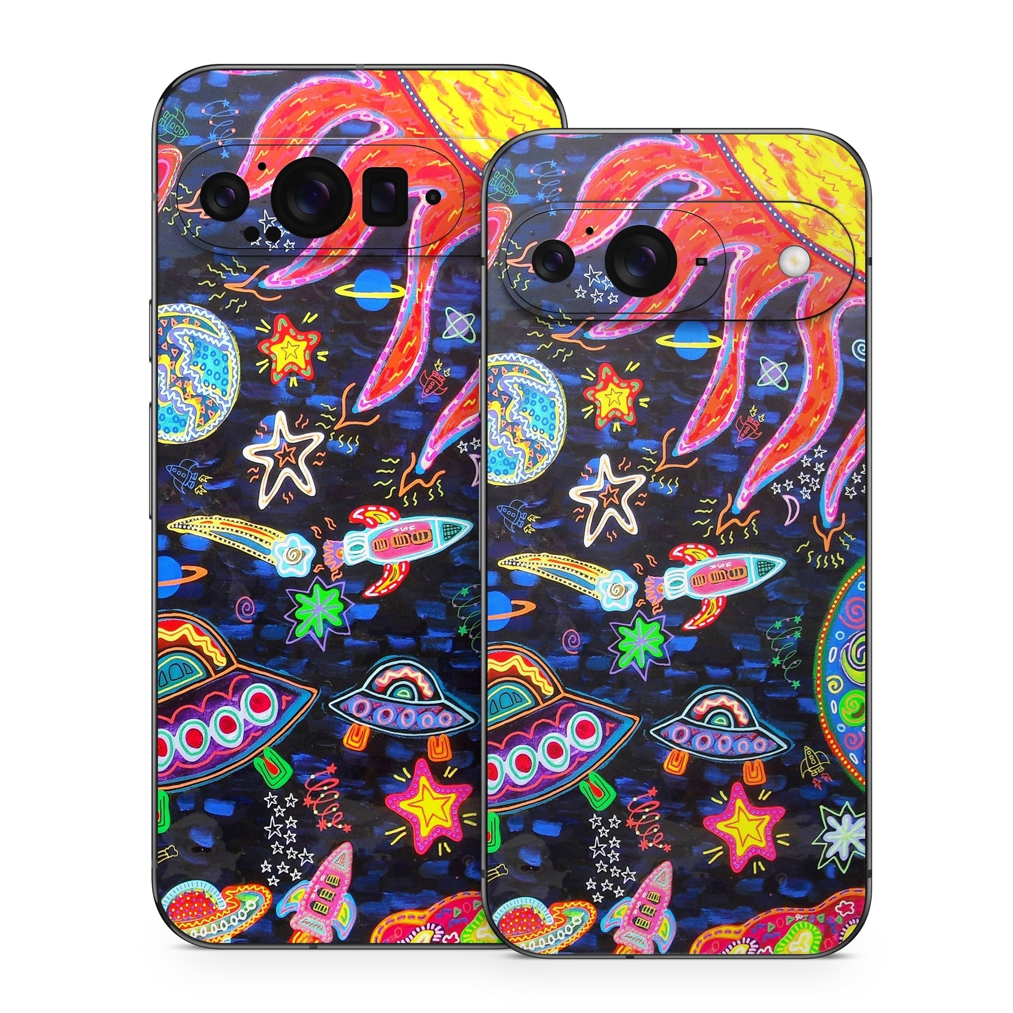 Google Pixel 9 Series Skin design of Pattern, Psychedelic art, Visual arts, Paisley, Design, Motif, Art, Textile, with black, gray, blue, red colors