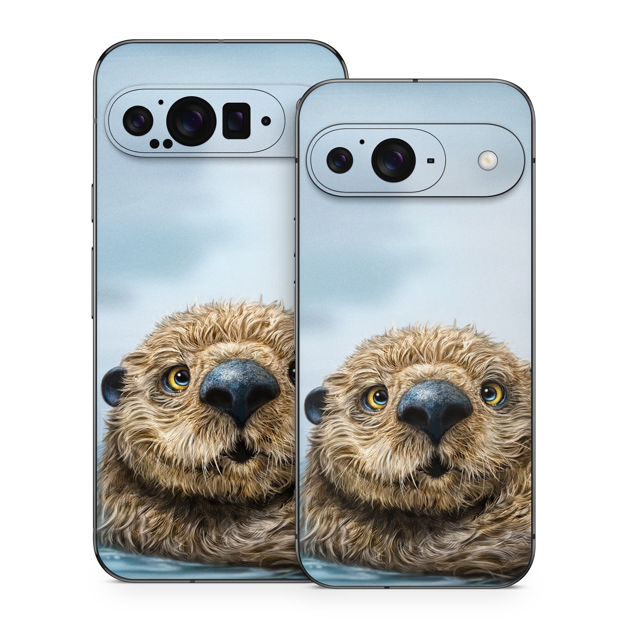 Google Pixel 9 Series Skin design of Mammal, Vertebrate, Otter, Sea otter, North american river otter, Marine mammal, Terrestrial animal, Mustelidae, Snout, Organism, with gray, black, blue, green, red colors