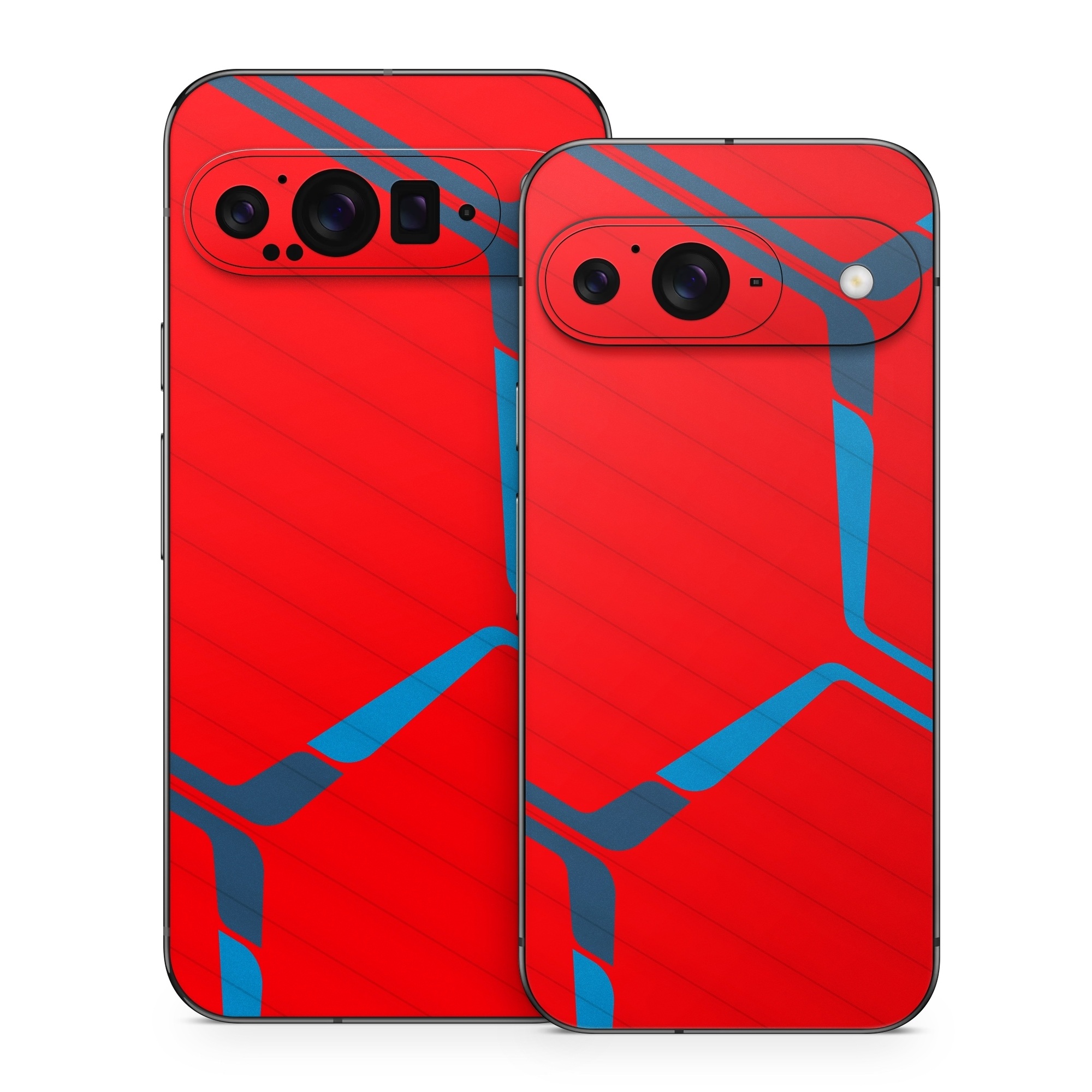 Google Pixel 9 Series Skin design of Triangle, Font, Rectangle, Tints and shades, Magenta, Electric blue, Pattern, Parallel, Symmetry, Carmine, with red, blue colors