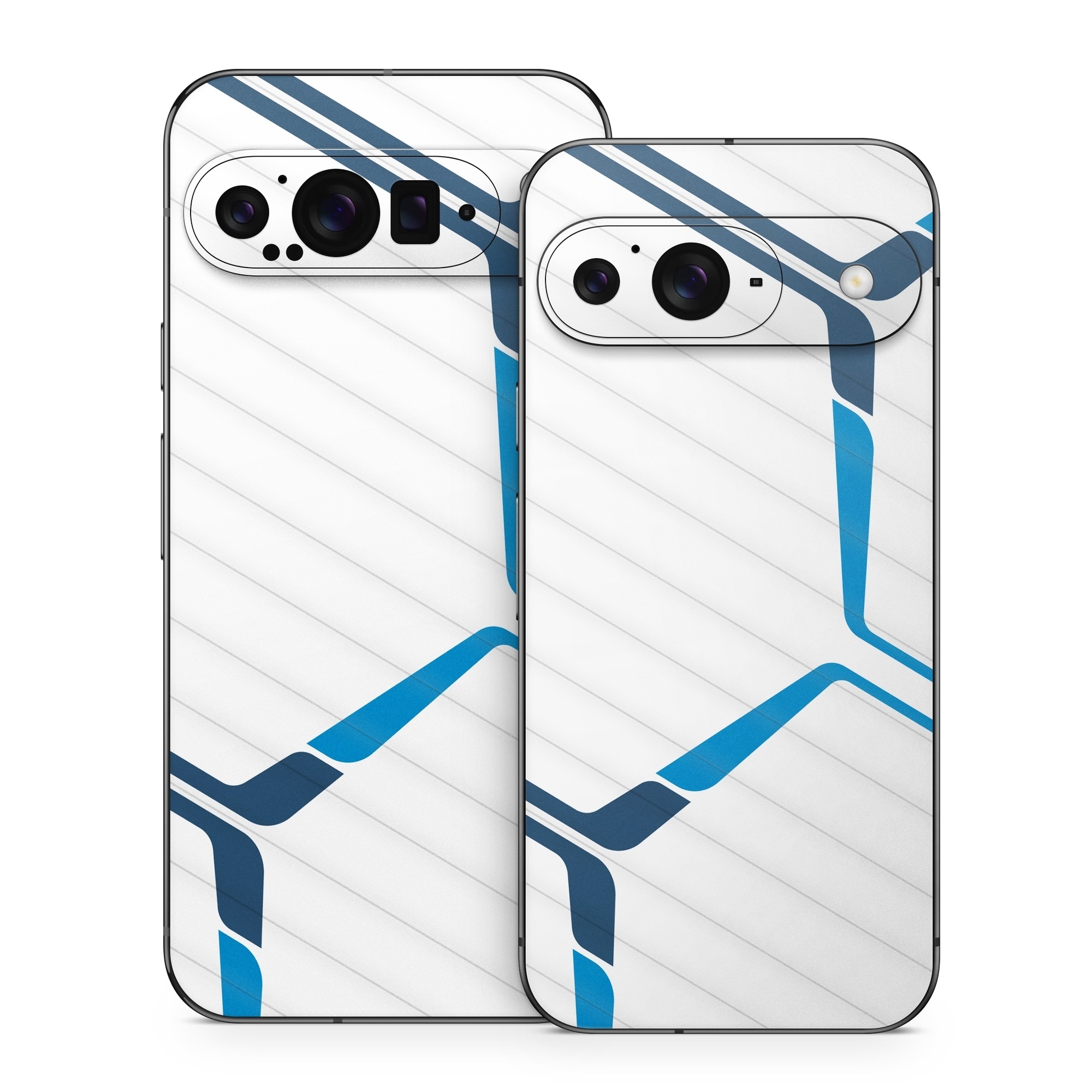 Google Pixel 9 Series Skin design of Textile, Sleeve, Font, Parallel, Pattern, Electric blue, Jersey, Sportswear, Symmetry, Graphics, with white, blue colors