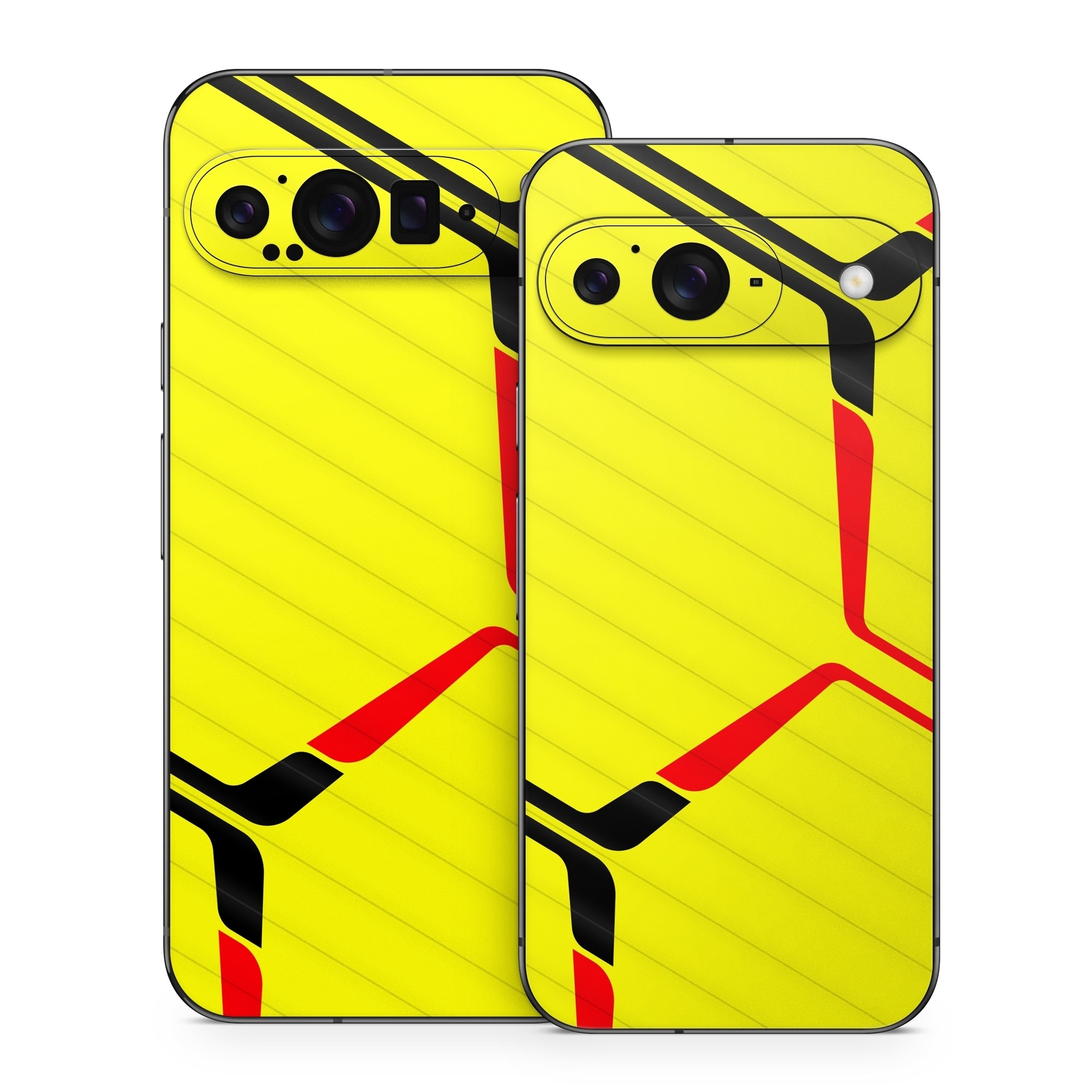 Google Pixel 9 Series Skin design of Rectangle, Yellow, Parallel, Font, Tints and shades, Wood, Triangle, Pattern, Graphics, Symmetry, with yellow, black, red colors